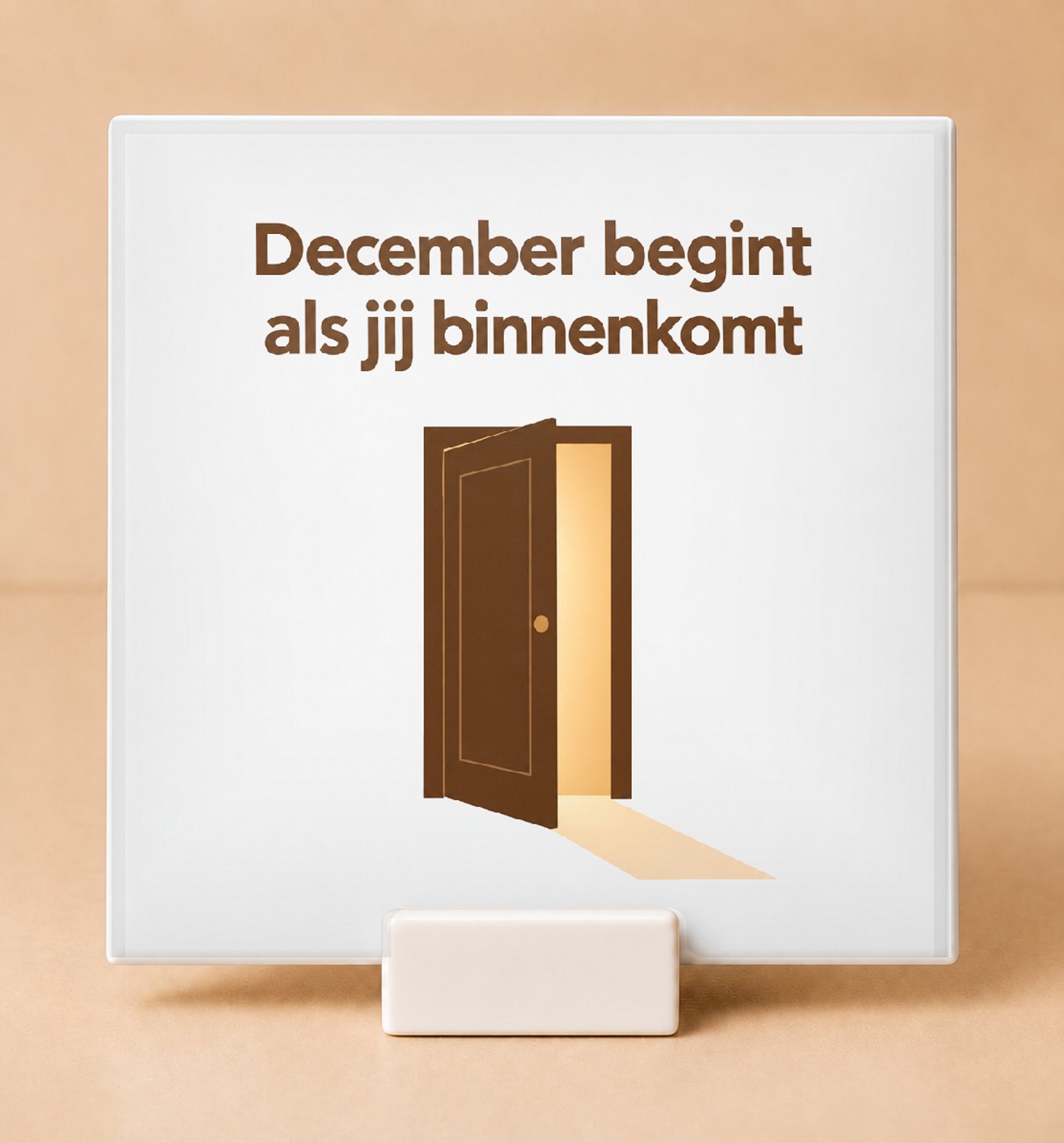 Bedruk King Moderne typografische Decembermodus Tegel – Stijlvolle statement poster voor gezelligheids- en winterliefhebbers - 11 x 11 cm met houder Wit