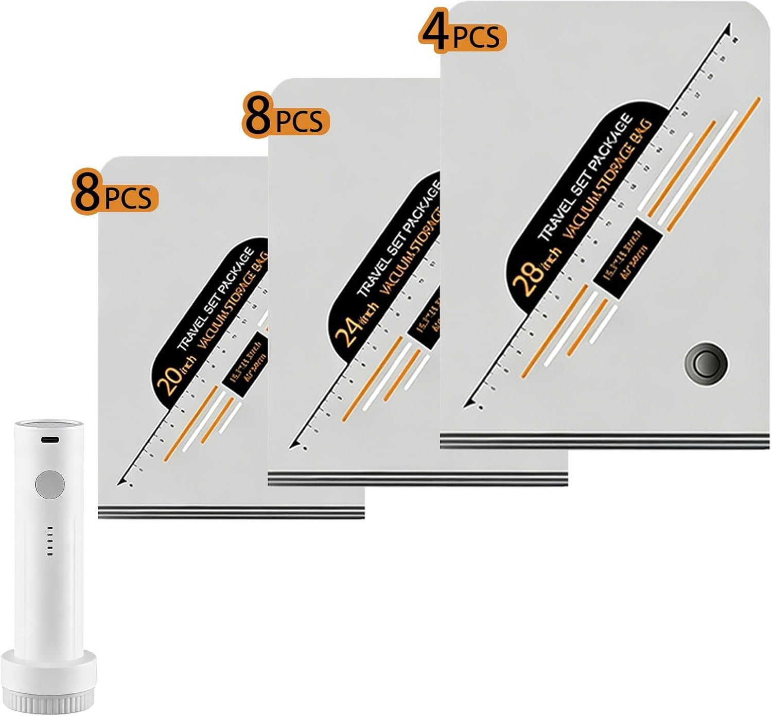 SnelShoppen - Vacuümzakken voor Kleding met Draadloze Vacuümpomp, 20 Stuks (40x54 cm, 47x64 cm, 54x74 cm), Ruimtebesparende Oplossing voor Kleding, Re