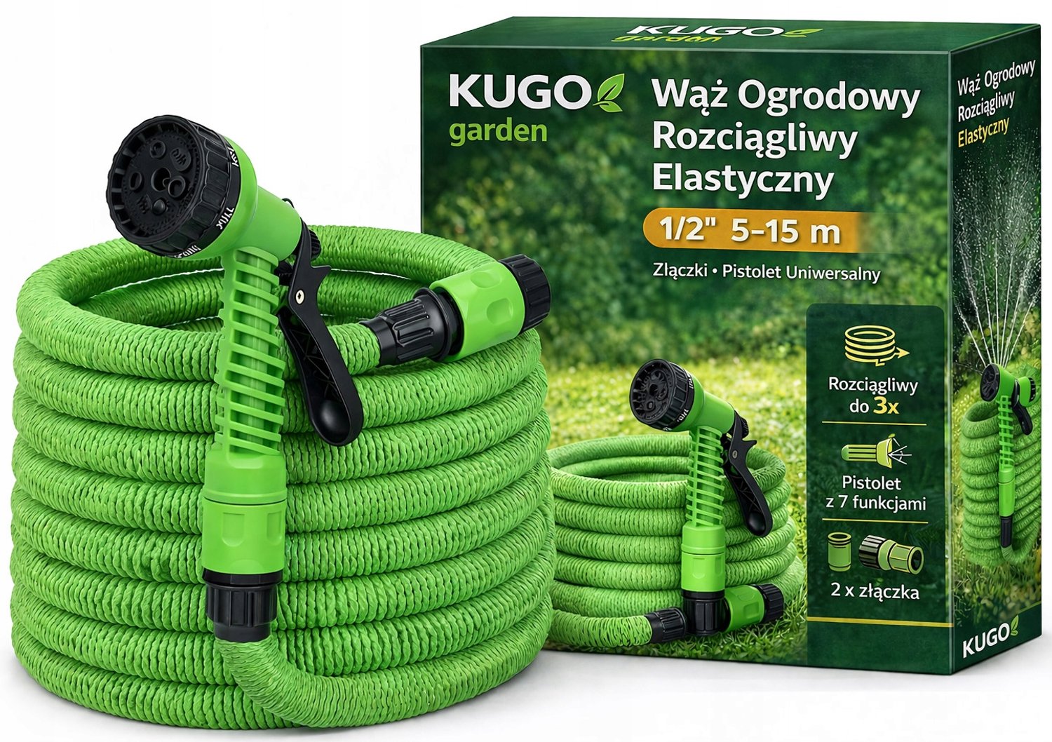 2x Tuinslang 5-15m 1/2" Flexibel Uitschuifbaar met Spuitpistool