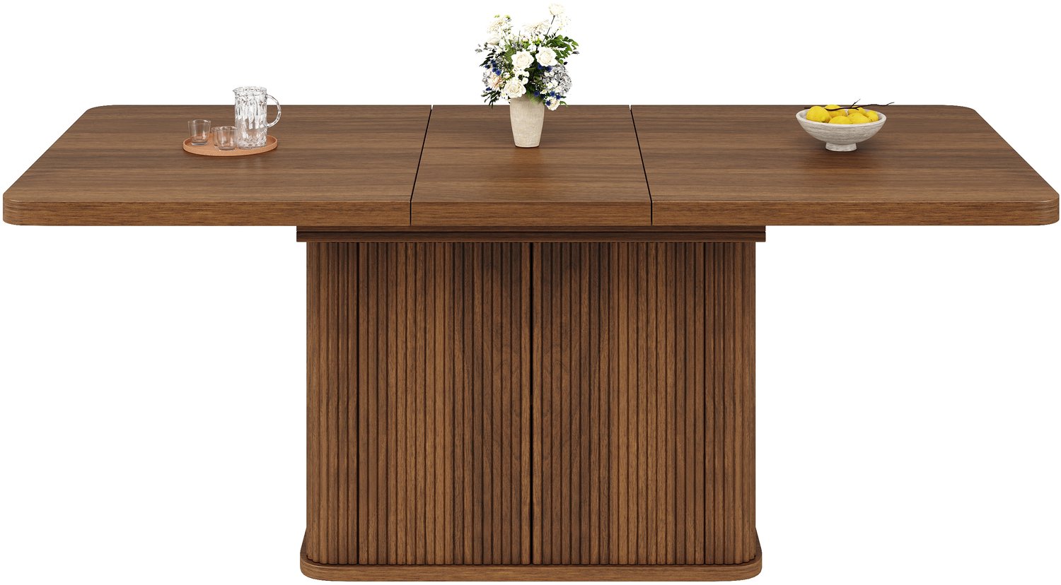 SONNENH Uitschuifbare eettafel met geribde opbergkast - 140 tot 180 cm - Bruine houtlook