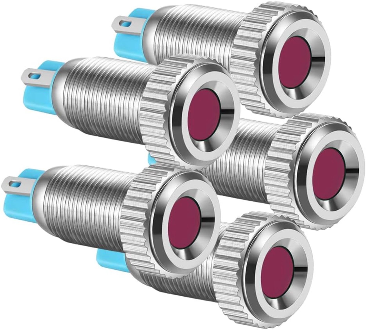 Gebildet 5pcs 8mm AC/DC 12-24V Nickel Plated Copper Waterproof LED Indicator Light Metal Shell Pilot Custom Dash Signal Lamp Concave Head(Red)