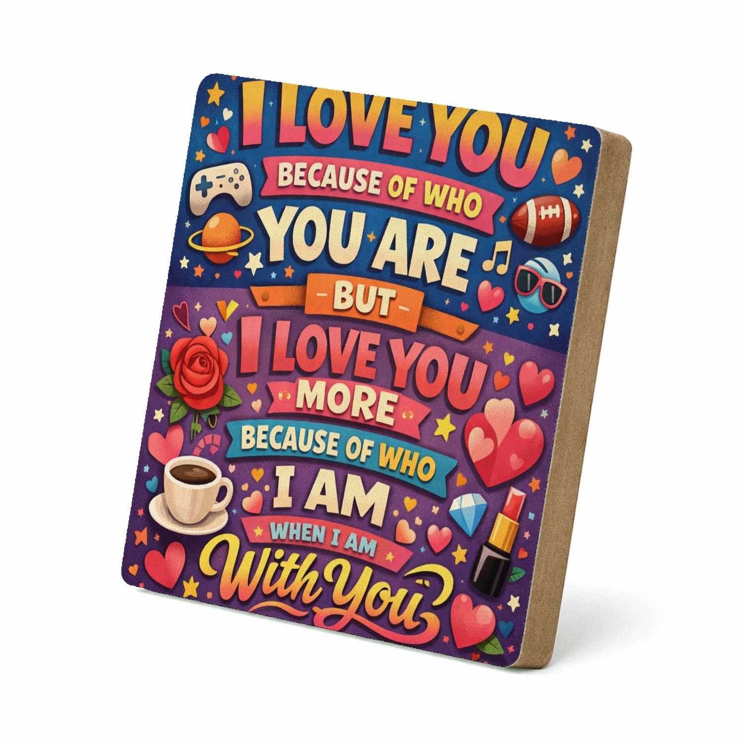 Mr Cadeautjes MDF staande fotolijst 15,2 x 15,2 - design Him / her quote design | cadeau Wit