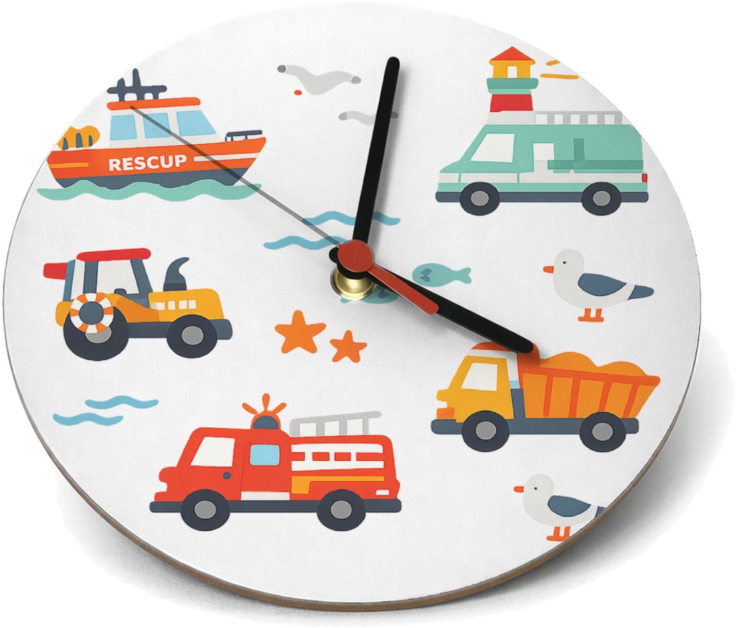 Mr Cadeautjes Klok rond Ø 19 - design Reddingsvoertuigen op zee | cadeau Wit