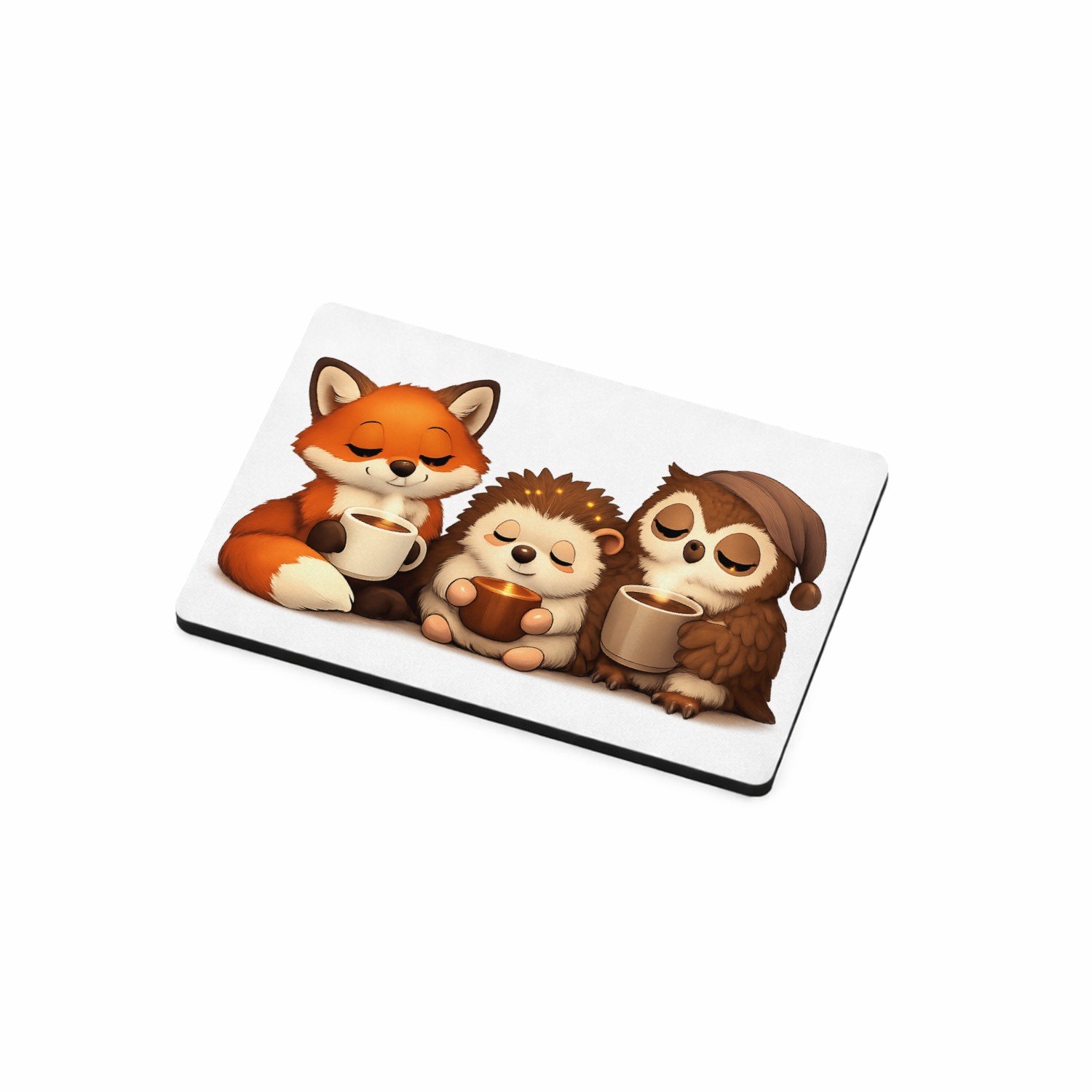 Mr Cadeautjes MDF magnetische fotolijst 7,5 x 5 - design Een warme reeks van slaperige bosdieren met een ochtenddrank | cadeau Wit