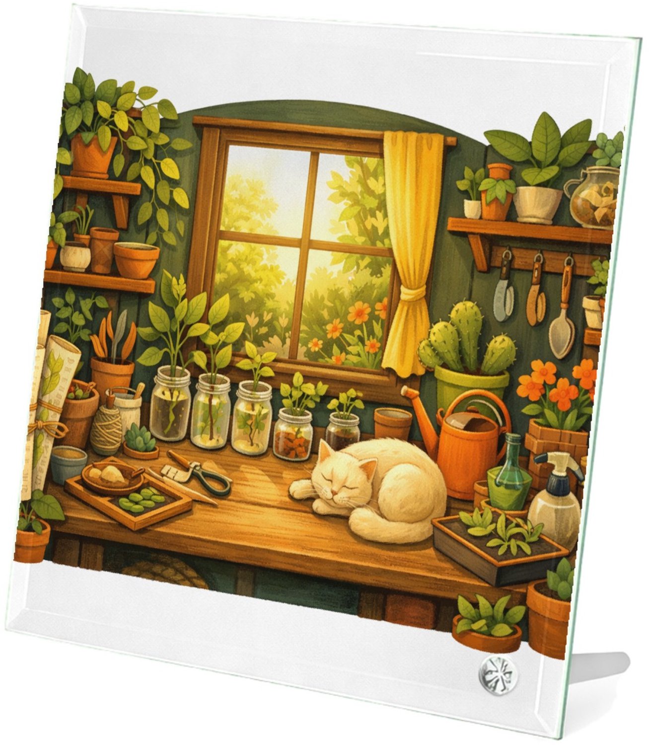 Mr Cadeautjes Glasframe 20 x 20 - design Een werkplek voor een creatief plantenliefhebber met bureau| cadeau Wit
