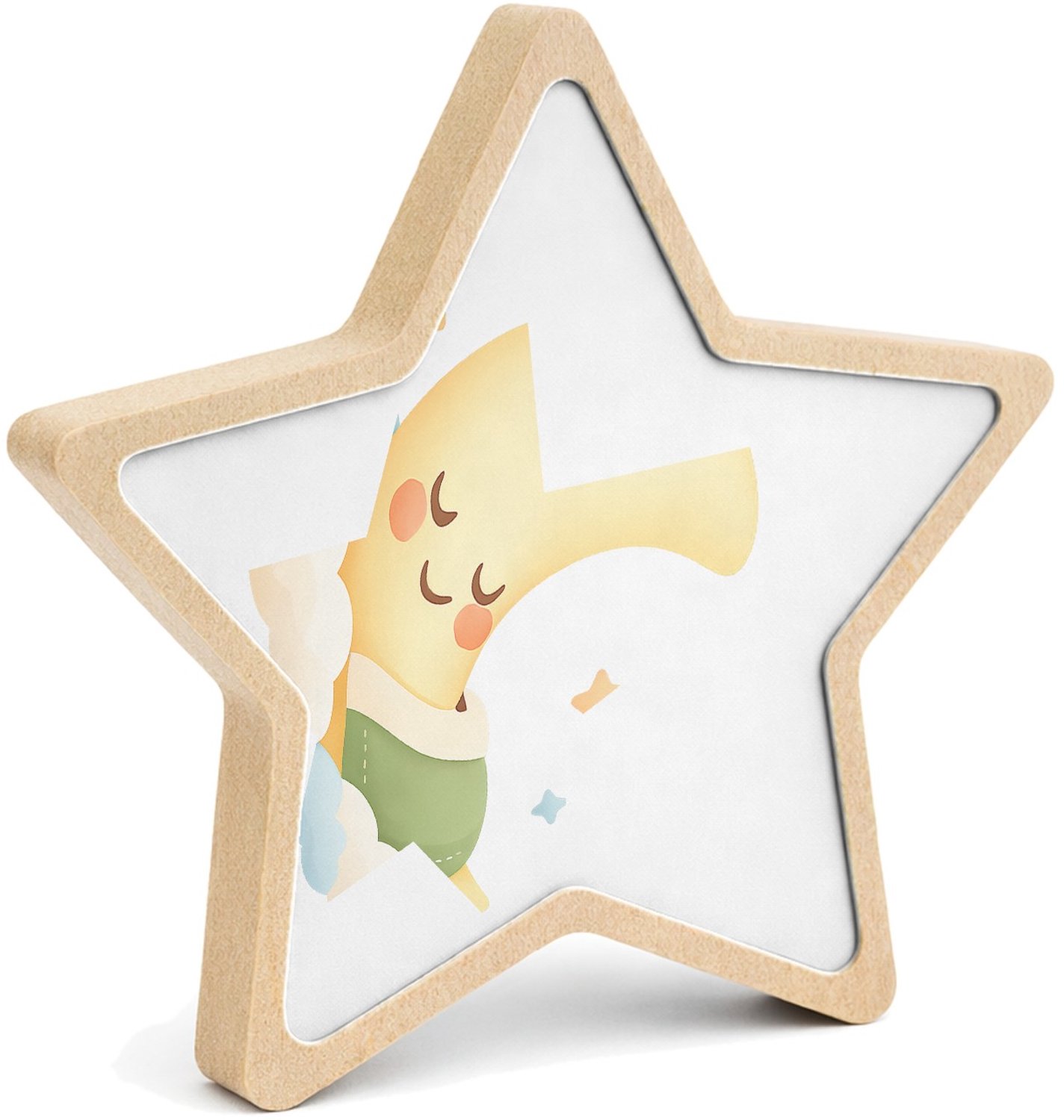 Mr Cadeautjes MDF fotolijst ster 14 x 13,5 - design Een zachte babykamer-sfeer met een slapende maan en wolkjes | cadeau Wit