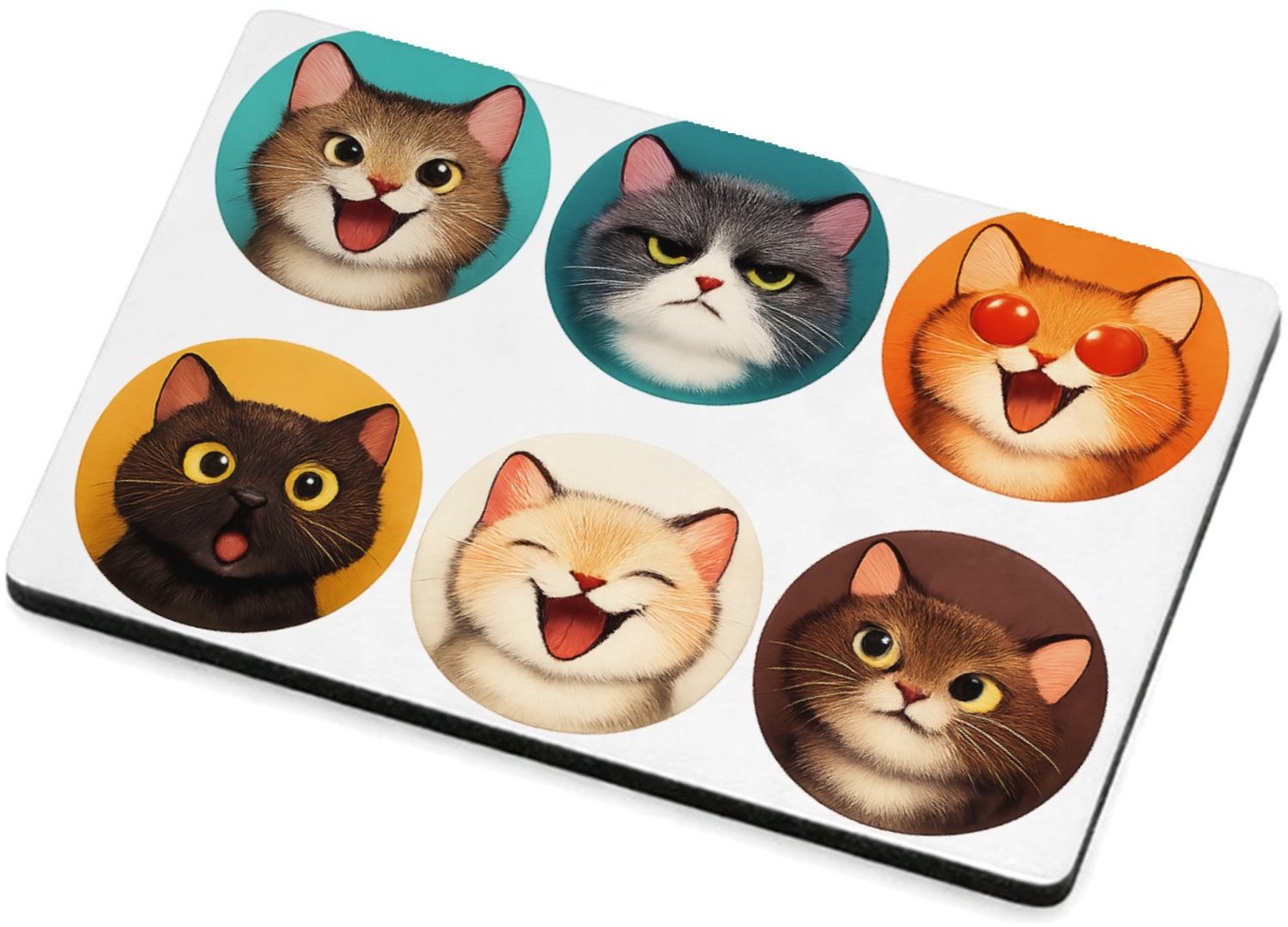 Mr Cadeautjes MDF magnetische fotolijst 7,5 x 5 - design Set van zes expressieve kattenportretten met verschillende s | cadeau Wit