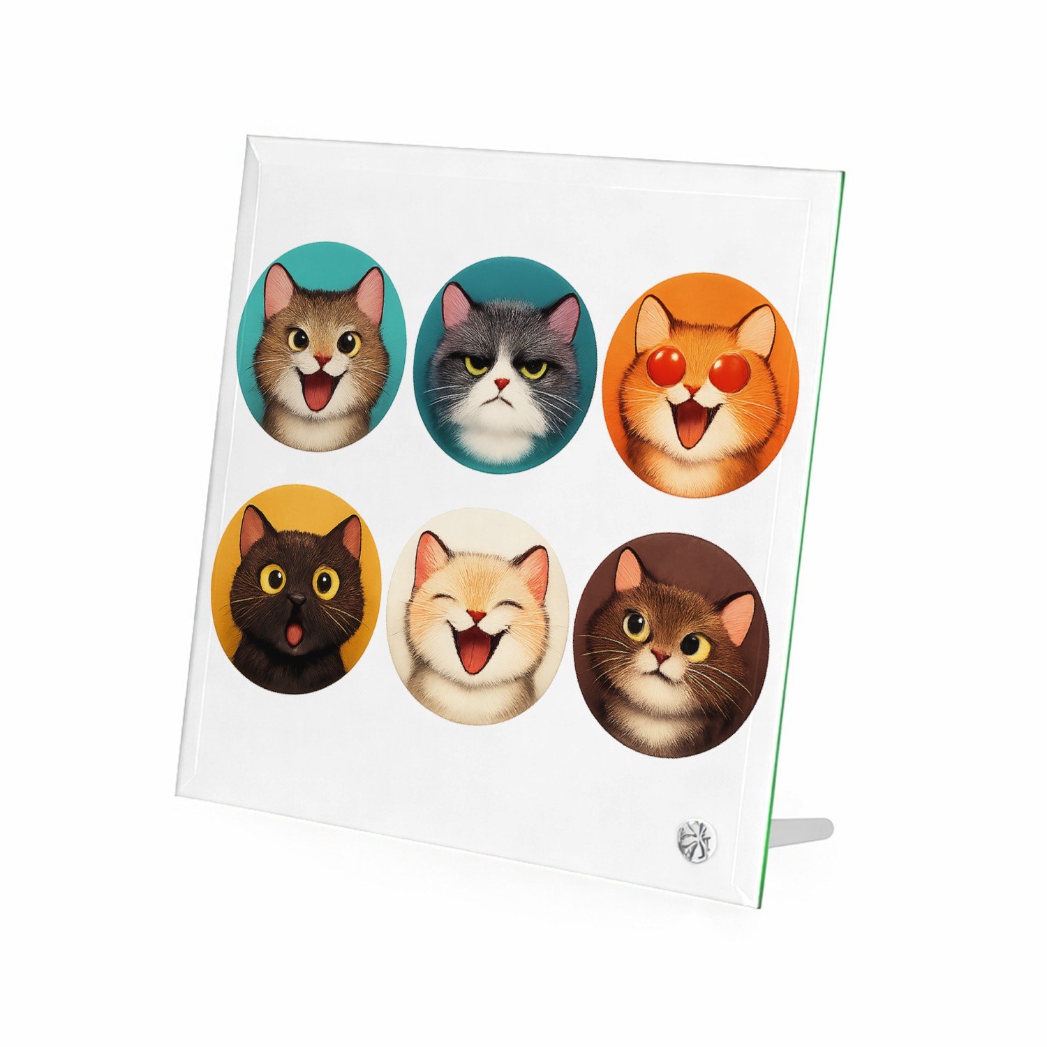 Mr Cadeautjes Glasframe 20 x 20 - design Set van zes expressieve kattenportretten met verschillende s | cadeau Wit