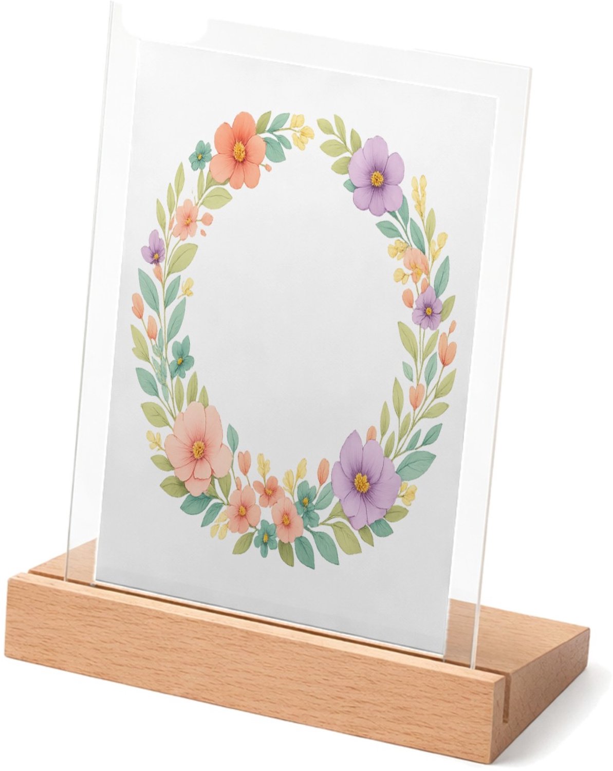Mr Cadeautjes Glasframe met vaste tekst - design Ronde seizoenskrans met buitenste ring van bladeren en binne | cadeau Wit