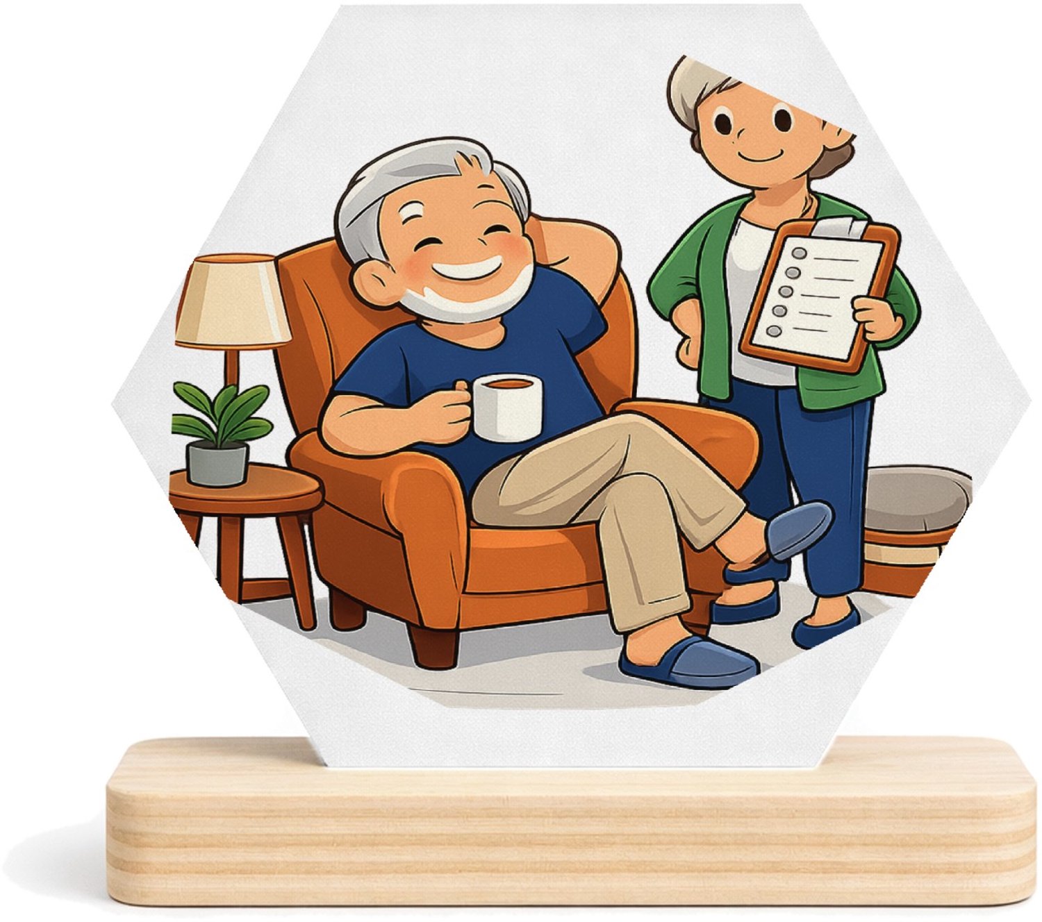Mr Cadeautjes MDF fotolijst/inleg hexagon 14 x 13 - design Een vrolijke pensioneringsgrap rond vrijheid en nieuwe routi | cadeau Wit