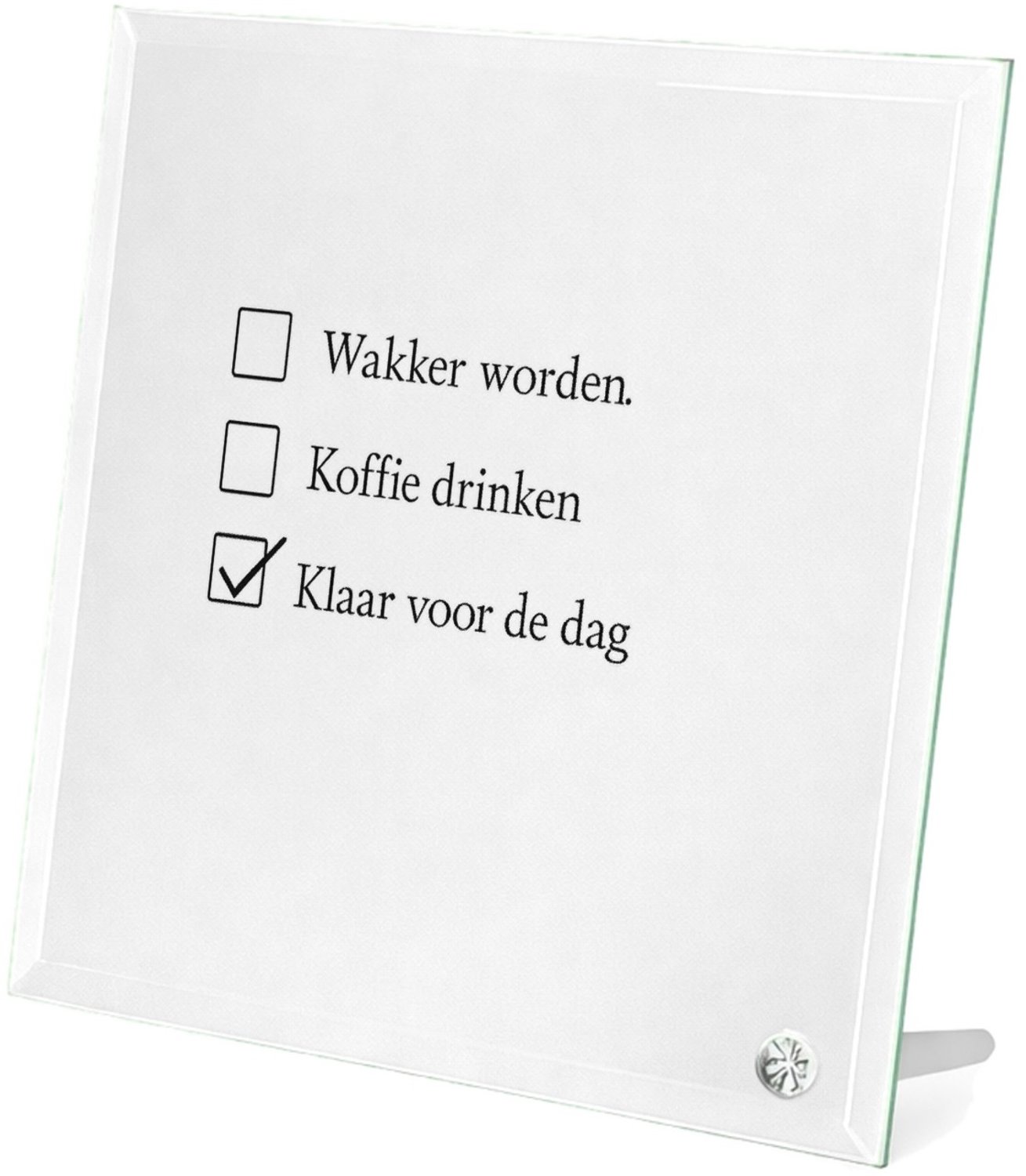 Mr Cadeautjes Glasframe 20 x 20 - design Een vergelijkbare droge checklistgrap maar dan rond ochtendg | cadeau Wit
