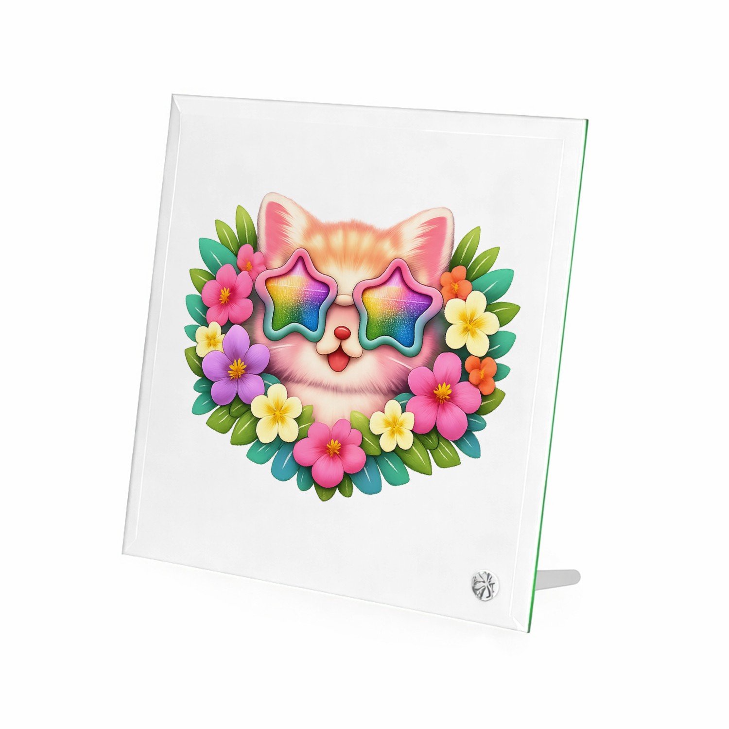 Mr Cadeautjes Glasframe 20 x 20 - design Een stoer en vrolijk fantasiedier als centraal badge-motief | cadeau Wit