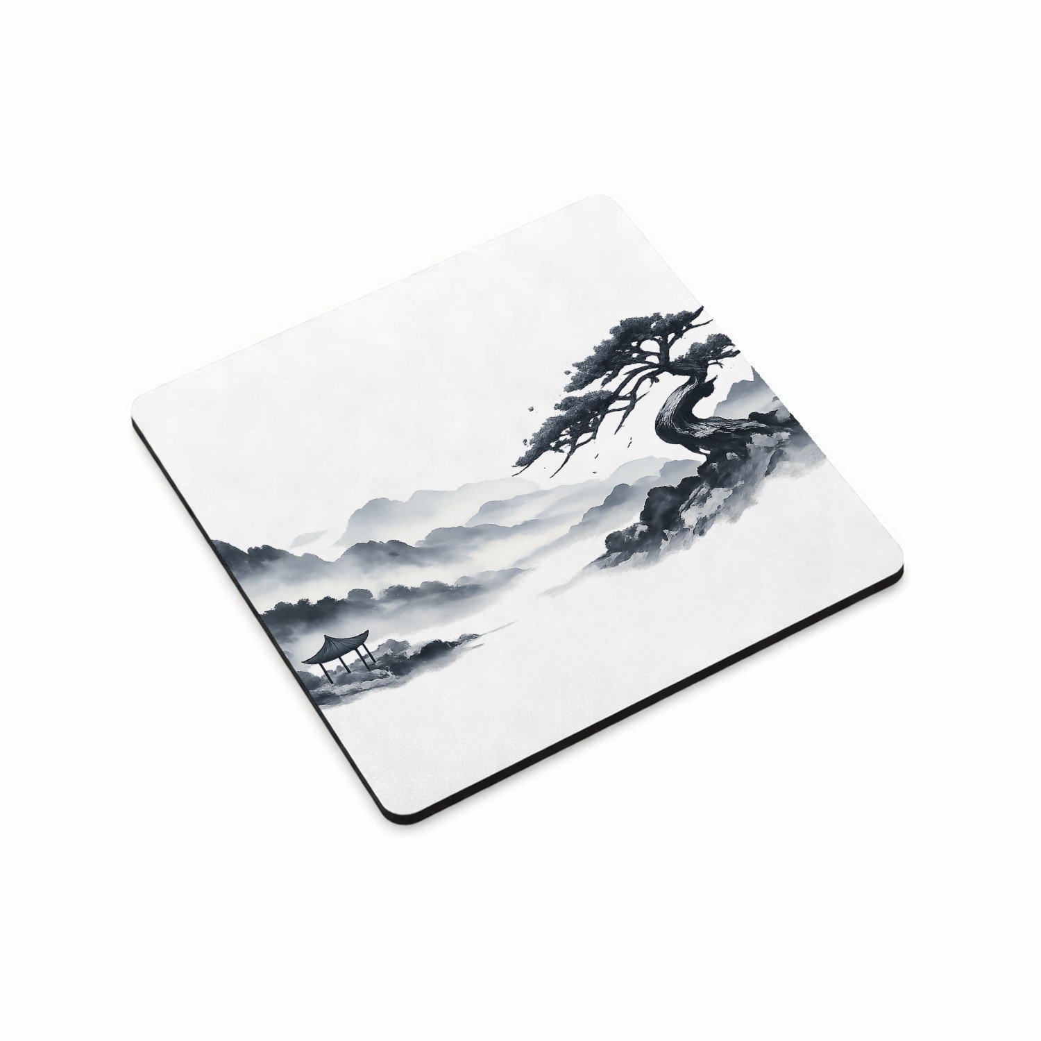Mr Cadeautjes MDF magnetische fotolijst vierkant 9,5 - design Elegante bospaadjes in mist met een enkele kromme den als bl | cadeau Wit