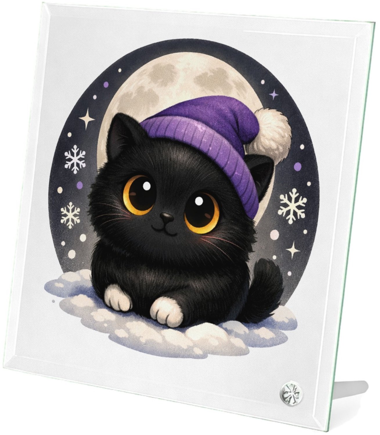 Mr Cadeautjes Glasframe 20 x 20 - design Lieve pinguïn in winterse nacht | cadeau Wit