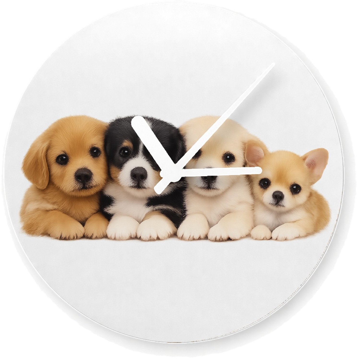 Mr Cadeautjes Glazen klok Ø 20 - design Een vrolijke, zachte dierenprint met een compacte groep jong | cadeau Wit