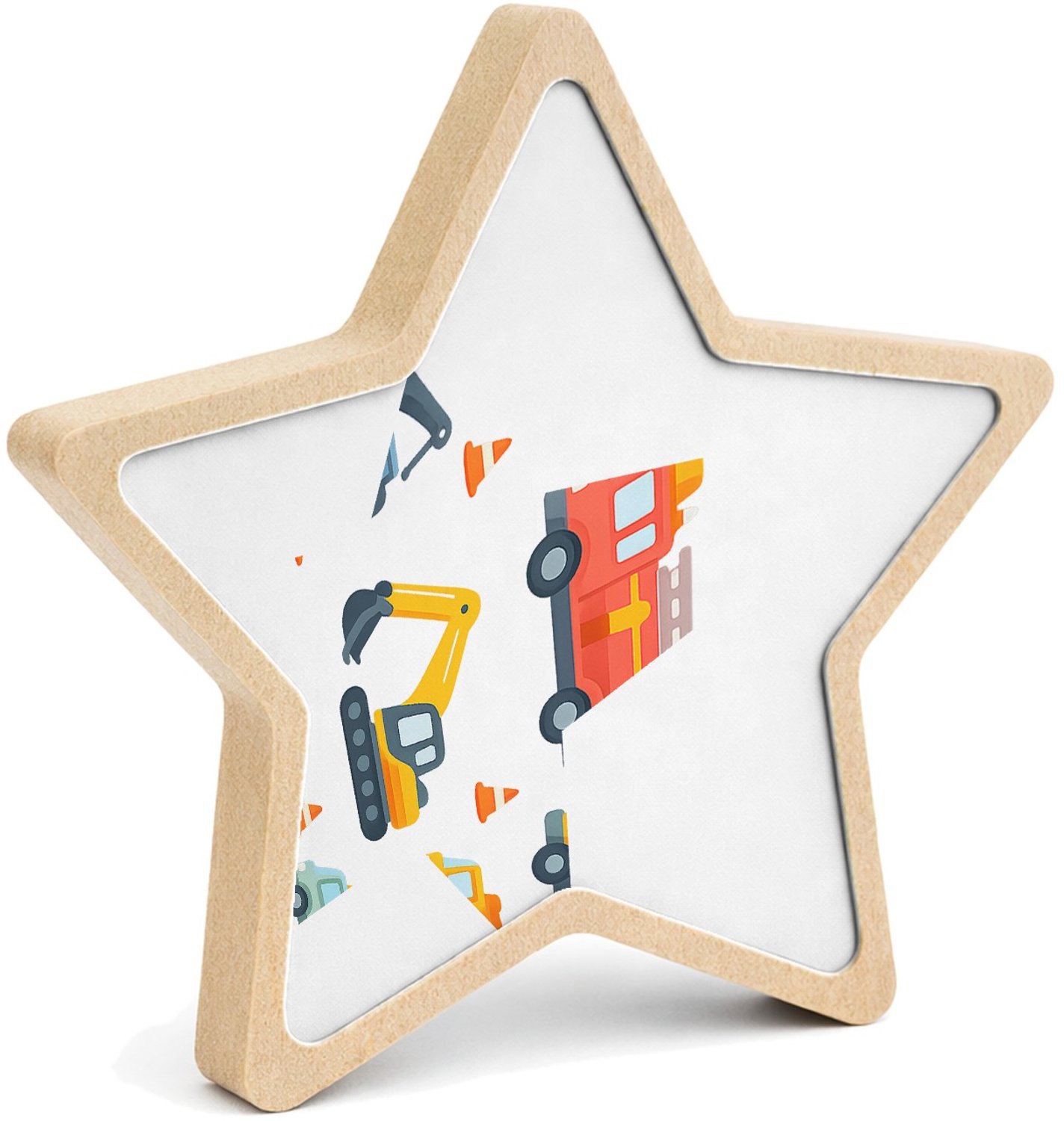 Mr Cadeautjes MDF fotolijst ster 14 x 13,5 - design Safari-voertuigen in een rustige patroonopzet | cadeau Wit