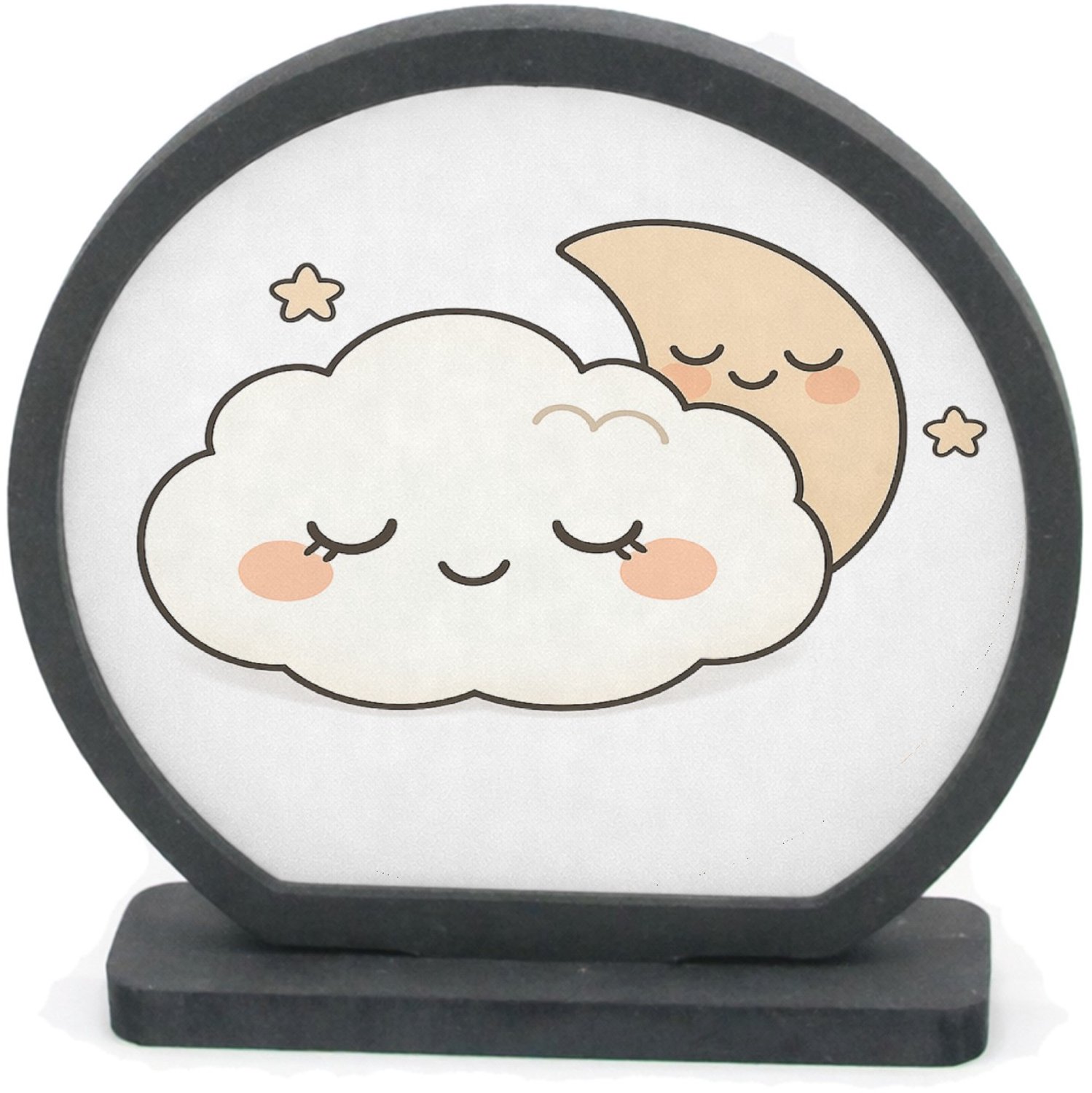 Mr Cadeautjes Houten fotolijst rond met MDF inleg - design Rustige regenboogvrienden met gesloten ogen | cadeau Wit