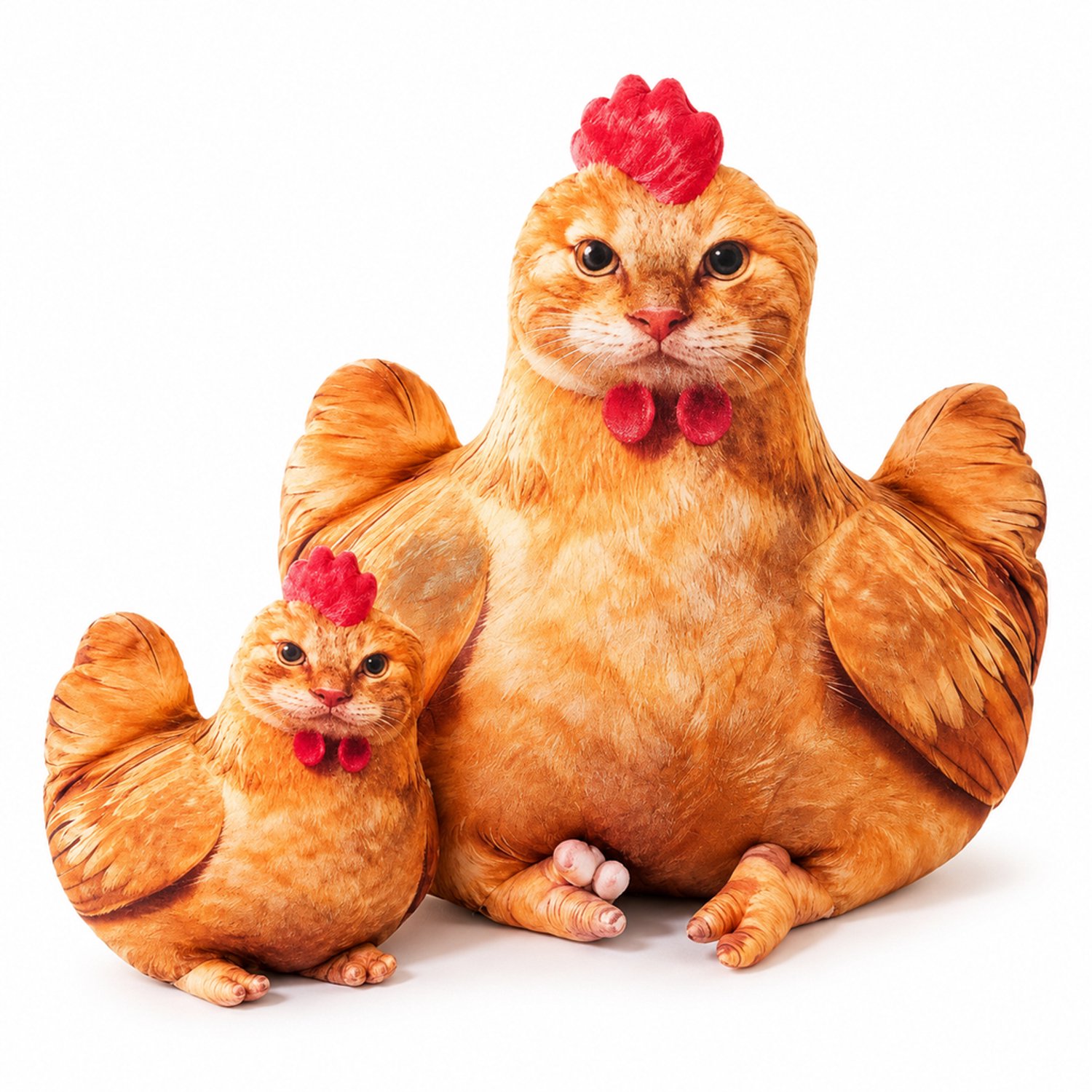 Pluchen knuffelkussen 45 cm met kattengezicht en kippenvorm - Superzacht kortpolig pluche - Sierkussen voor de bank