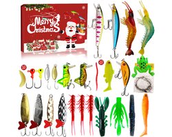 Adventkalender voor hengelaars - 24 dagen aftellen - 24 stuks lure vissen kunstaas - Minnow, popper, lepels, softbaits en haken - Vissen accessoires blinddoos - Perfect voor het aftellen naar Kerstmis en het uitbreiden van uw visuitrusting