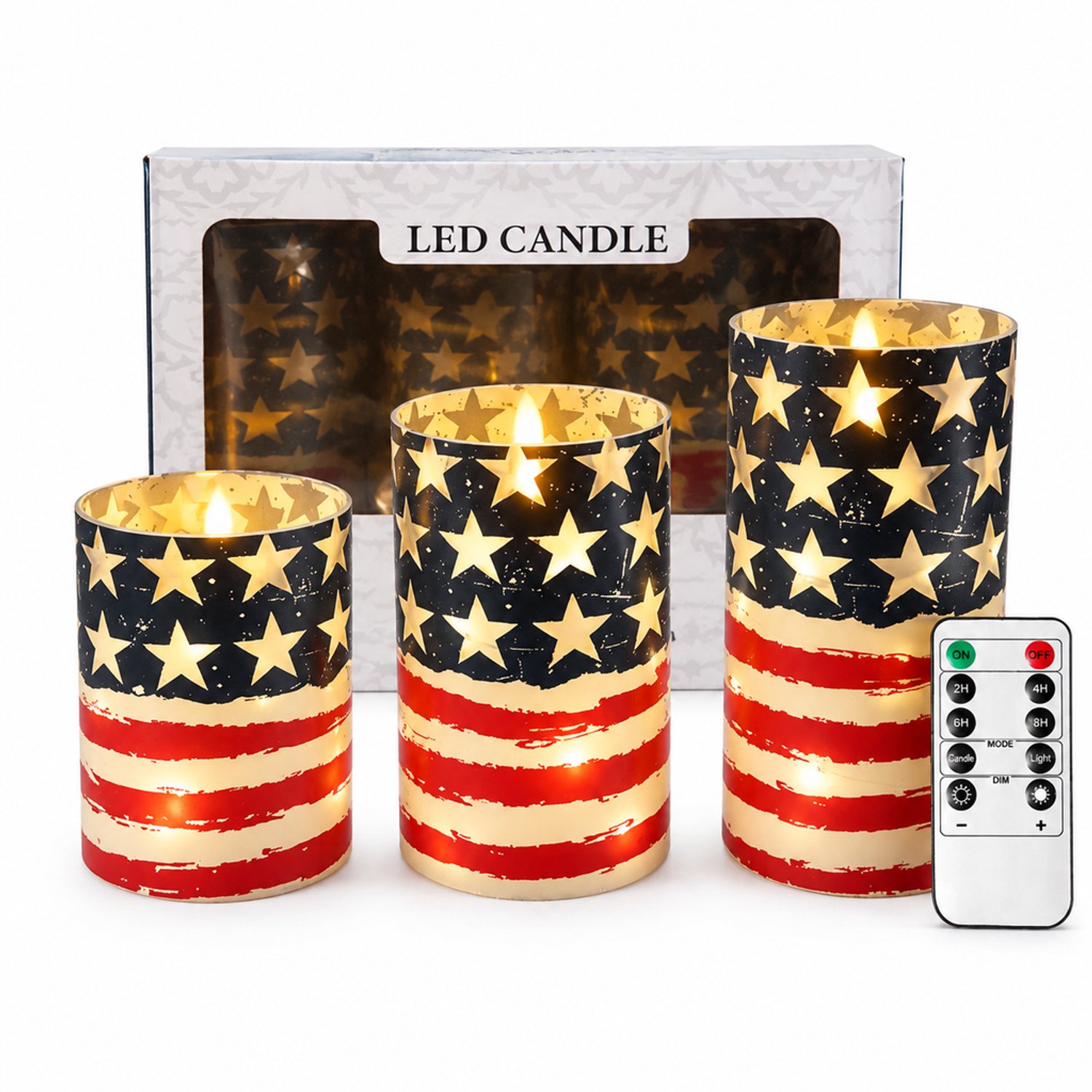 SWGOTA led kaarsen set van drie met warm vlam effect ster en streep motief afstandsbediening batterijen niet inbegrepen Zwart