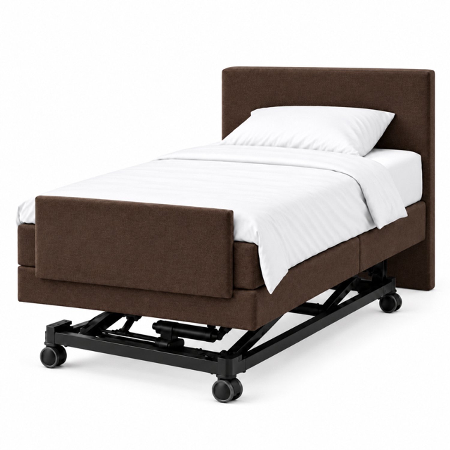 BoxspringFD Siena Hoog Laag Bed / Boxpsring 1 Persoons Verzorgingsbed Seniorenbed Elektrisch Verstelbaar, 100x220 cm, kleur Bruin