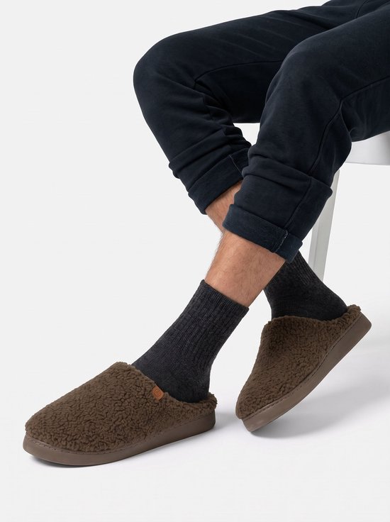 Apollo - Pantoffels heren - Zwart - Teddy Wol - Maat 45/46 - Sloffen - Sloffen heren - Pantoffels heren maat 45