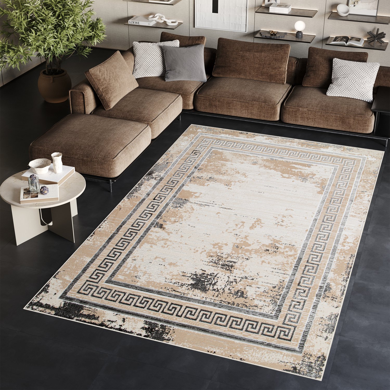 Tapiso Ares Vloerkleed Donkergrijs Laagpolig Woonkamer Frame Oriental Tapijt Maat- 250x350