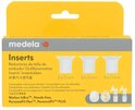 Voorkant Medela verpakking met 6 borstschild-inzetstukken in de maten 15mm, 18mm en 21mm.