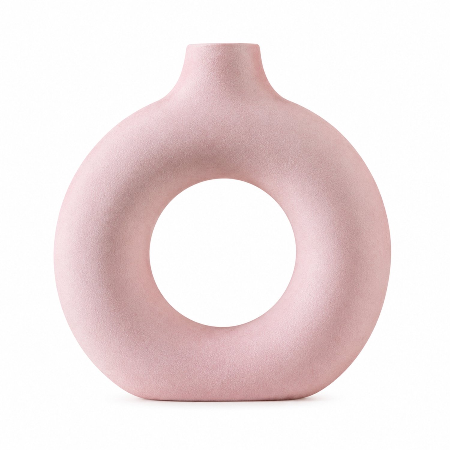 SWGOTA Kleine roze donutvaas - 14 cm hoog, 13 cm breed - Ringvorm met open midden en korte hals - Tafeldecoratie