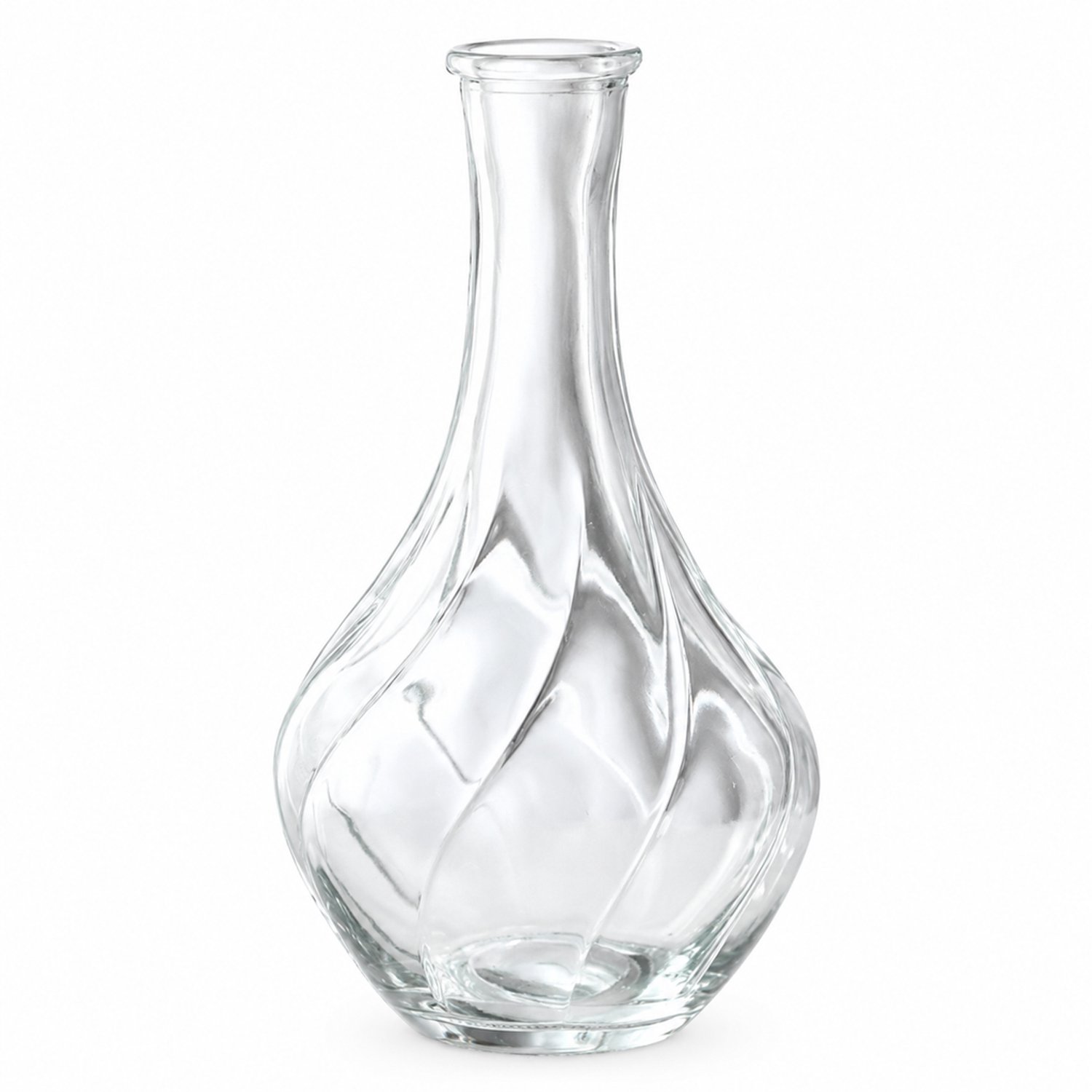 SWGOTA Transparante glazen vaas, 17 cm hoog, opening 3,5 cm, bolle vorm met gedraaide lijnen en slanke hals