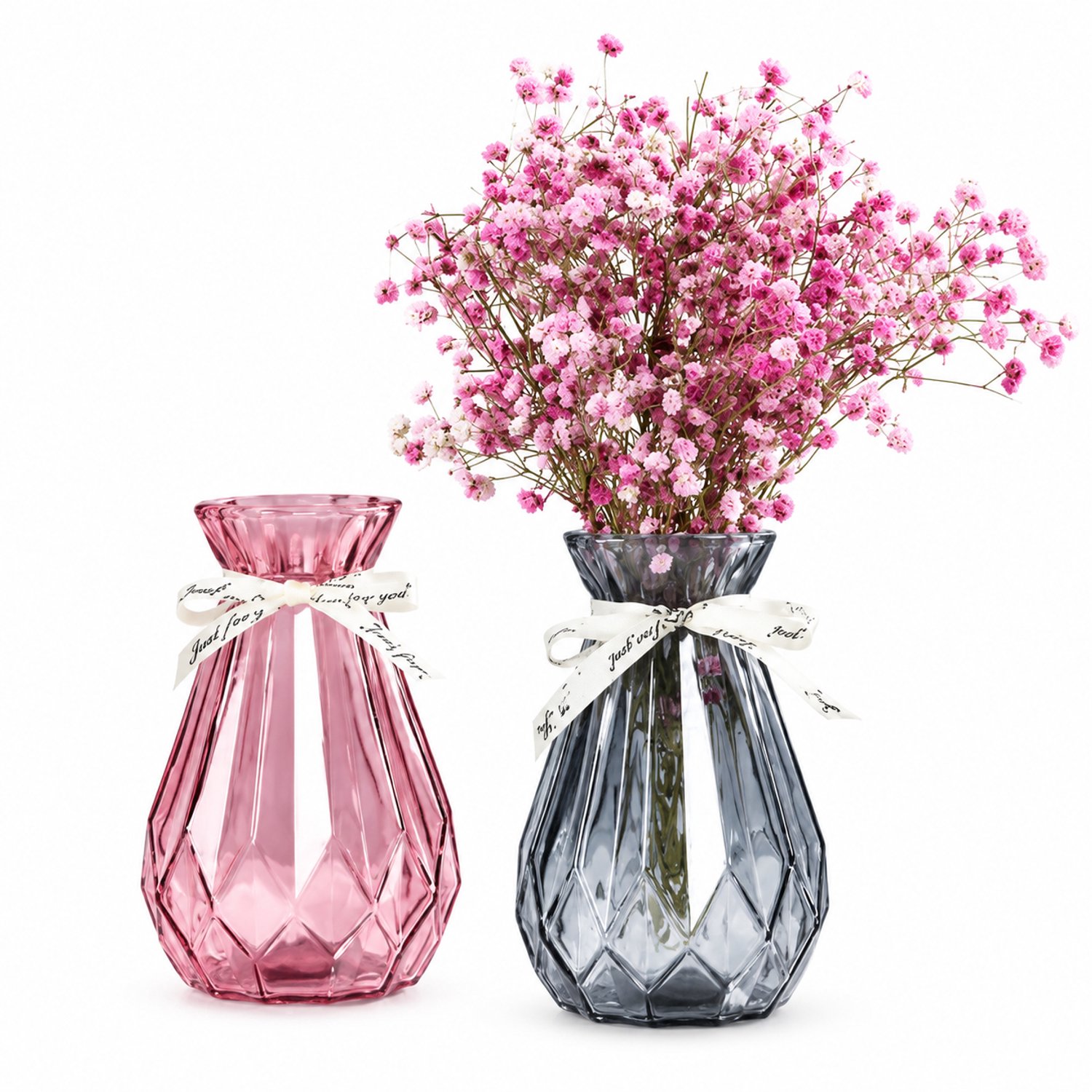 SWGOTA Paarse glazen vaas 14 cm met origami-facetten, voor droogbloemen en decoratie in de woonkamer