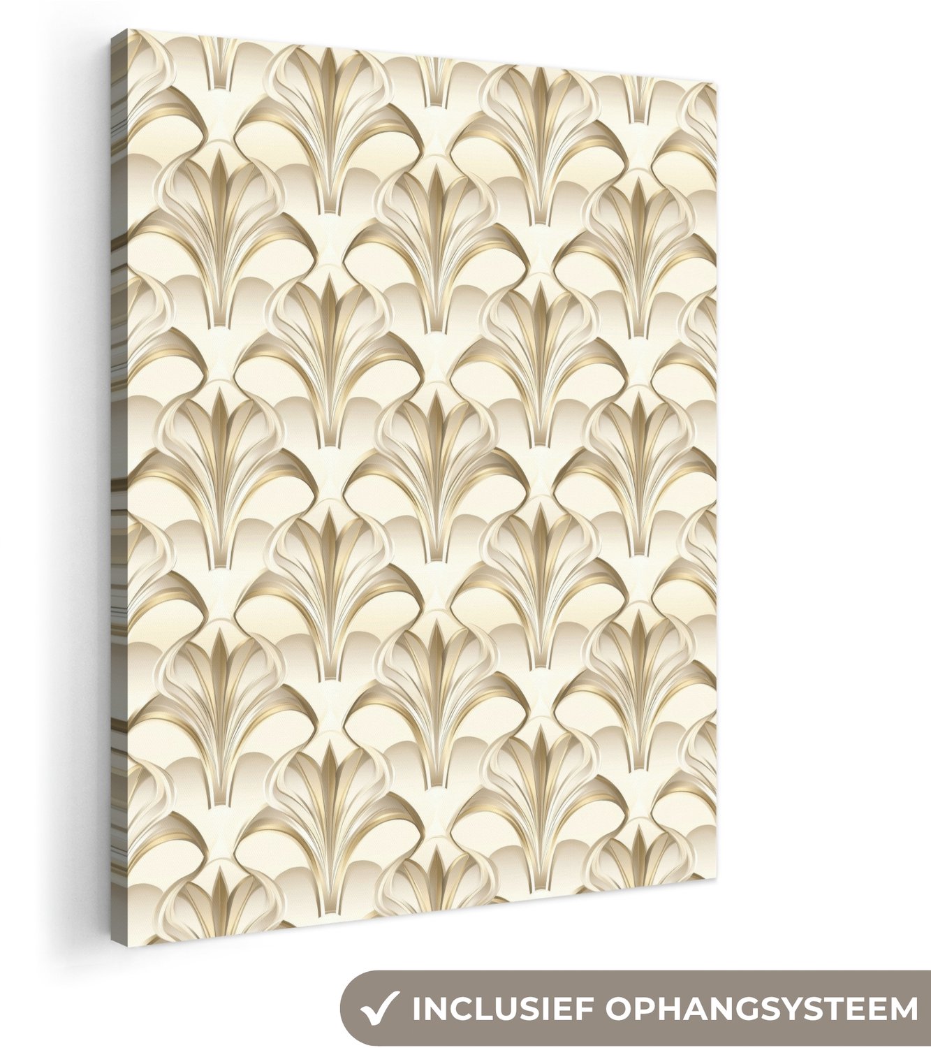 Canvas schilderij 60x80 cm - Exclusieve wanddecoratie Ornament - Barok - Goud - Muurdecoratie woonkamer - Slaapkamer decoratie - Kamer accessoires - Schilderijen op canvas