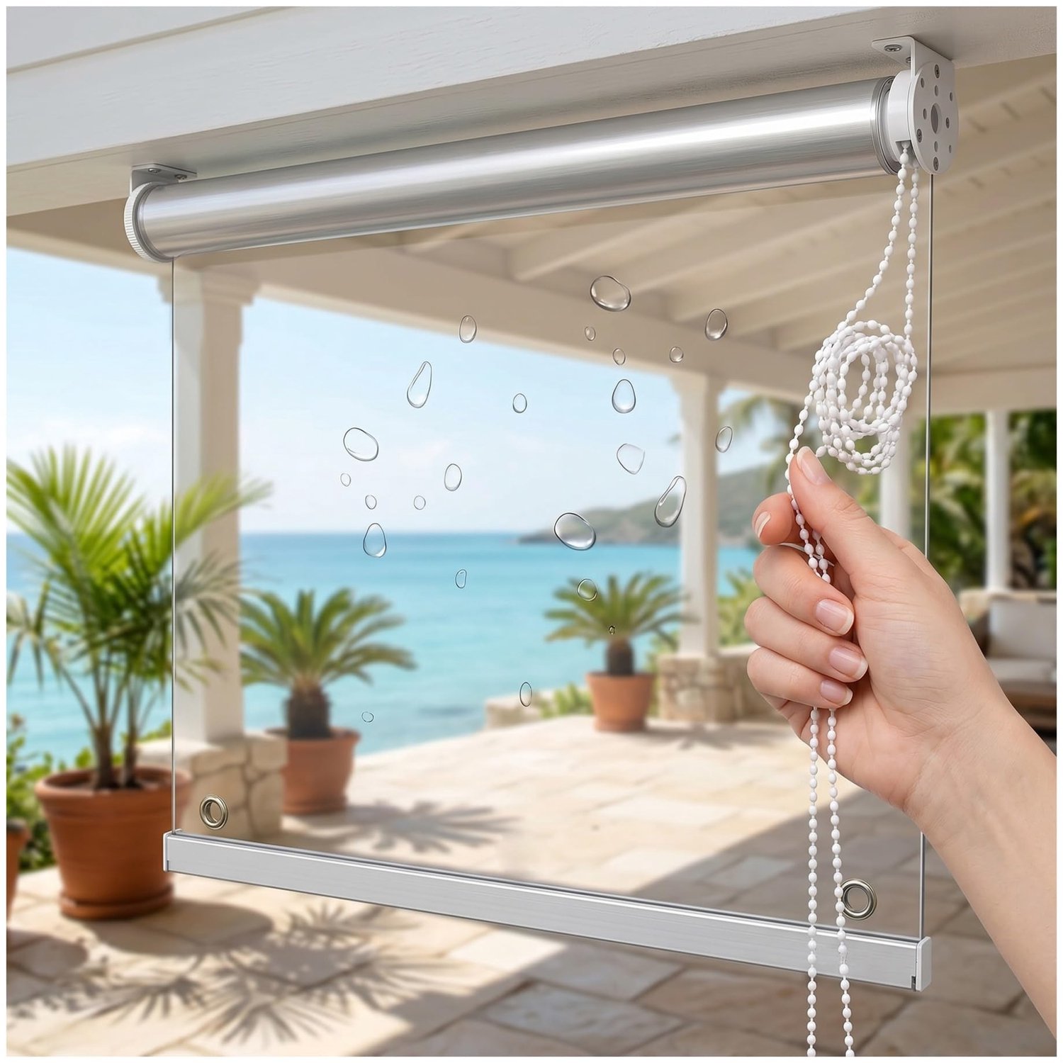 Famanu Transparante PVC rolgordijnen voor buiten, waterdicht en scheurvast, ideaal voor terrassen en pergola's, maat 170 x 180 cm, bieden bescherming tegen wind en regen