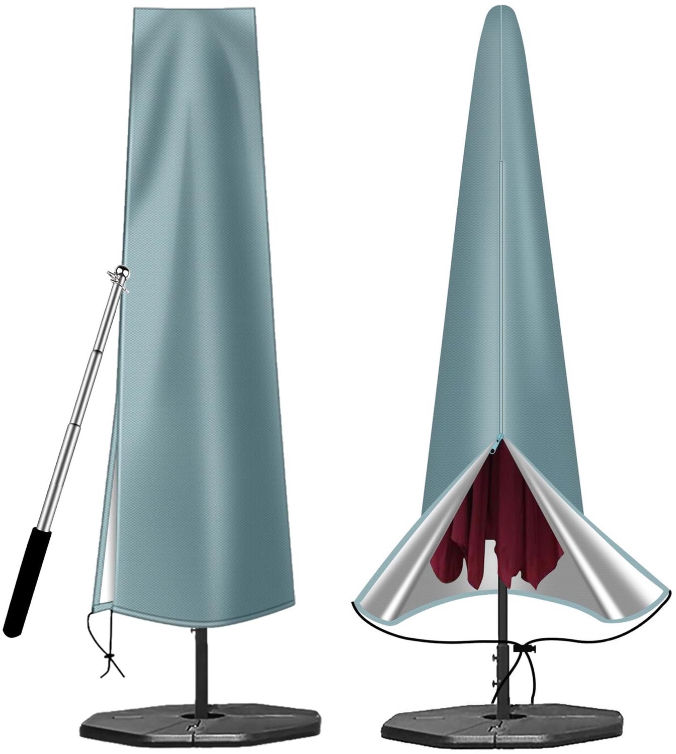 Famanu Parasolhoes van 600D Oxford-stof, waterdicht met ritssluiting, 190 x 30 x 50 cm, voor parasols van 2,5 m tot 4 m, biedt uitstekende bescherming tegen weer wit