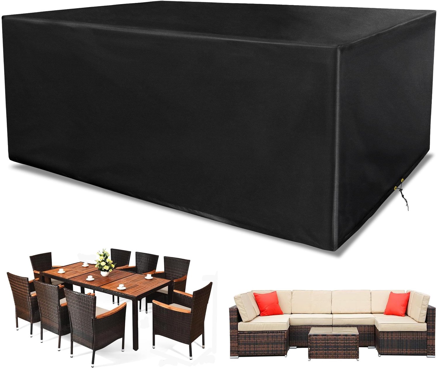 Famanu Grote waterdichte tuinmeubelhoes, 300 x 250 x 90 cm, 420D Oxford-stof, voor buitenmeubelen en terrastafels, biedt optimale bescherming tegen alle weersomstandigheden wit