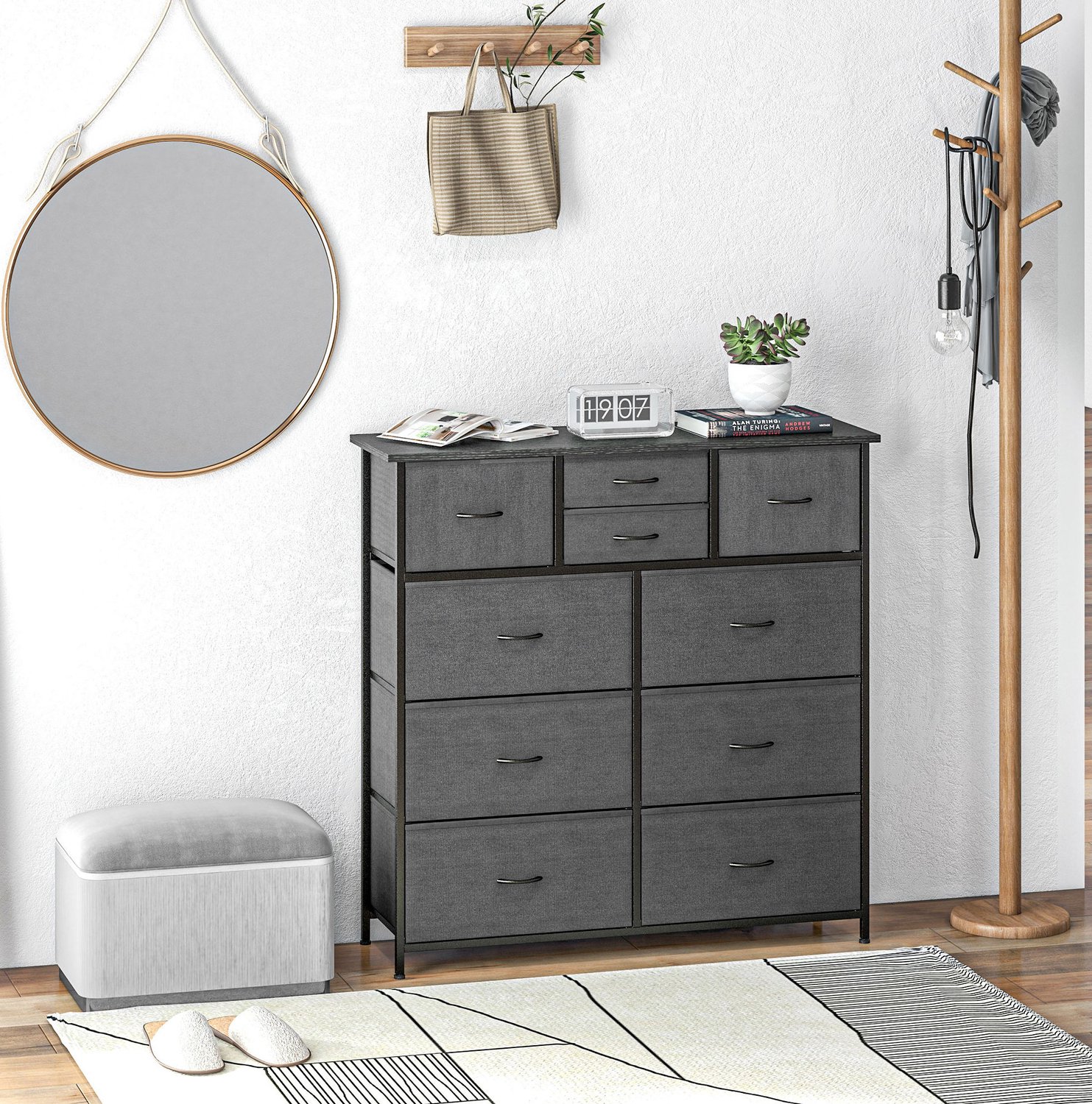 MODFU Ladekast - 10 Stoffen Lades - Stalen Frame - Zwart - 100 x 30 x 100 cm