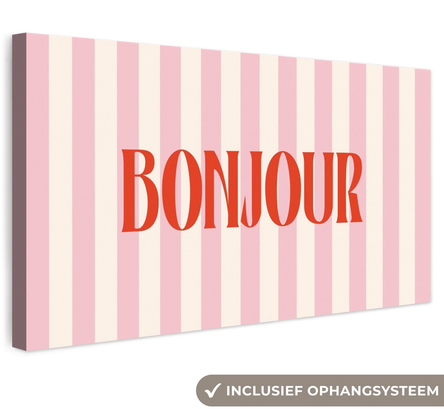 Canvas schilderij 60x30 cm - Exclusieve wanddecoratie Zachtroze - Rood - Strepen - Bonjour - Muurdecoratie woonkamer - Slaapkamer decoratie - Kamer accessoires - Schilderijen op canvas