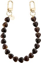 xoxo Wildhearts telefoonkoord - Sweetheart Brown - Geschikt voor iPhone - Geschikt voor Samsung - Universeel - Phone cord - Telefoonketting - Korte hartjes ketting met gouden details - Koord voor telefoon - Bruin