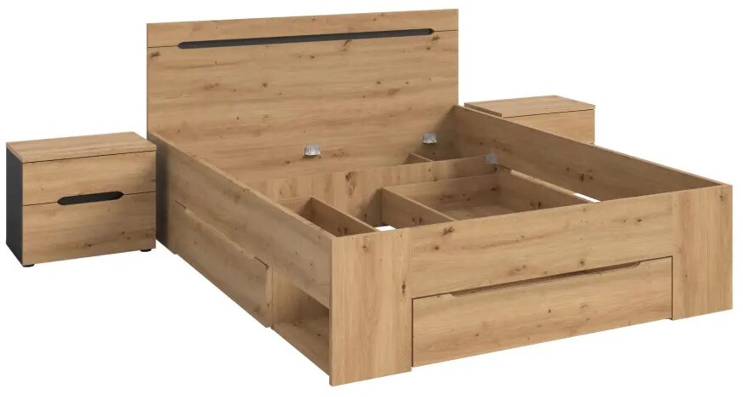 Furnilux Slaapkamer-Set Basalt Grijs - 3-Delig Met Bed En Nachtkasten - Stijlvol En Duurzaam