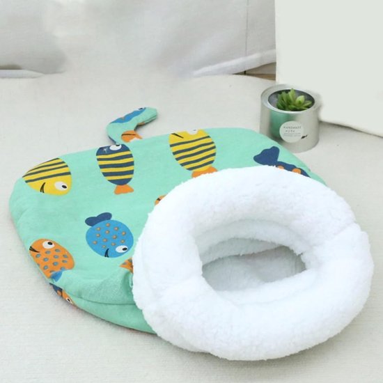 Huisdier Slaapzak - Zachte Pluche Kattenbed - Warm & Wasbaar - Blauw met Wolkenprint - voor Katten en Kleine Honden - Winter — afbeelding 5