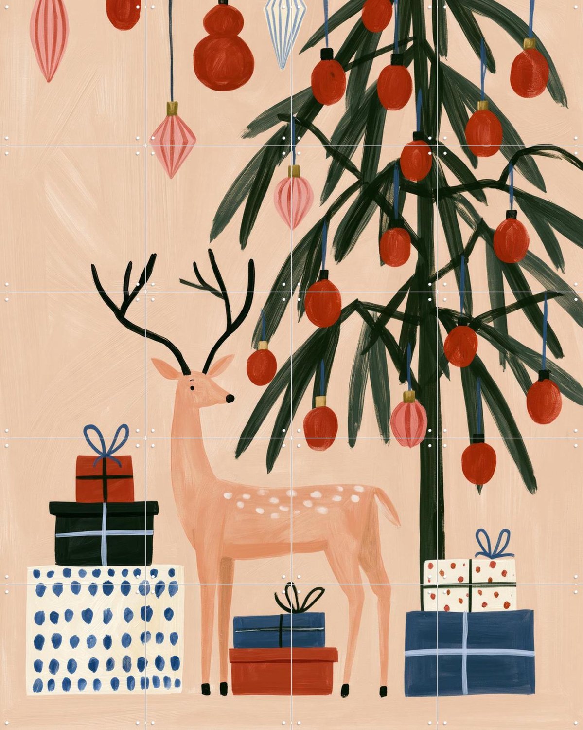 IXXI Cadeautjes Voor Iedereen, Atelier Pommeline - 80 x 100 cm - Grote wanddecoratie en posters - Decoratieve kunsten, Fantasierijk, Kleurrijk Rood / Beige