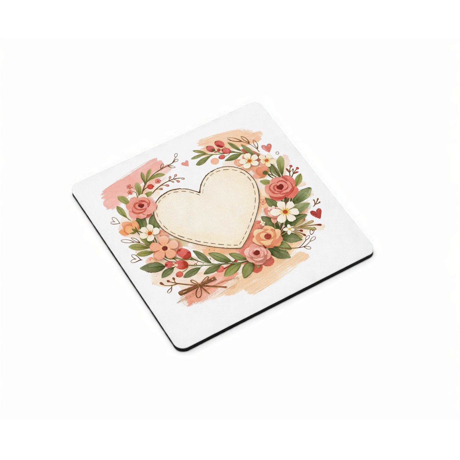 Mr Cadeautjes MDF magnetische fotolijst vierkant 9,5 - design Een romantische bloemenkaart met een zachte seizoenssfeer en | cadeau Wit
