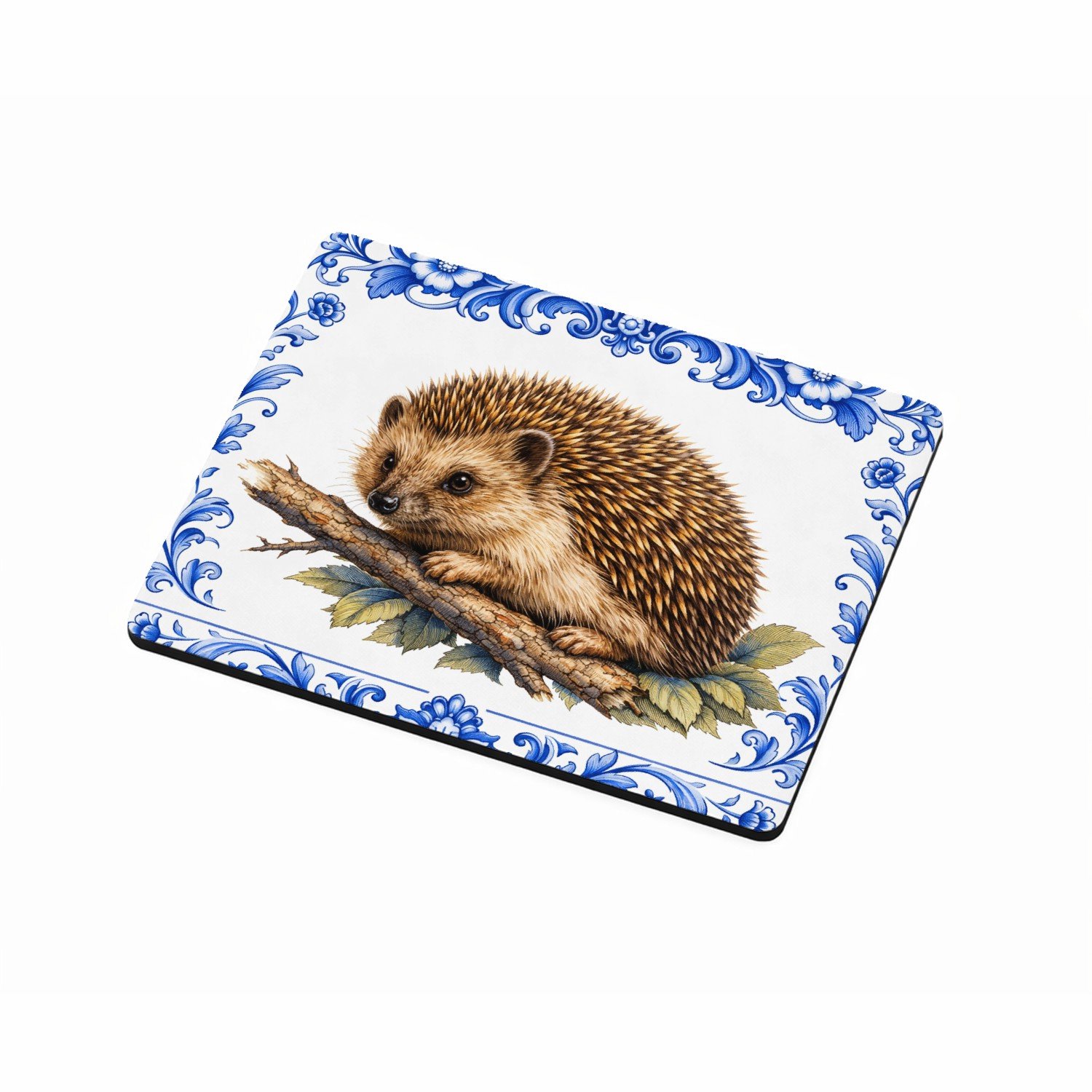 Mr Cadeautjes MDF magnetische fotolijst 9 x 7 - design Een realistische egel op een tak of tussen bladeren, omringd | cadeau Wit
