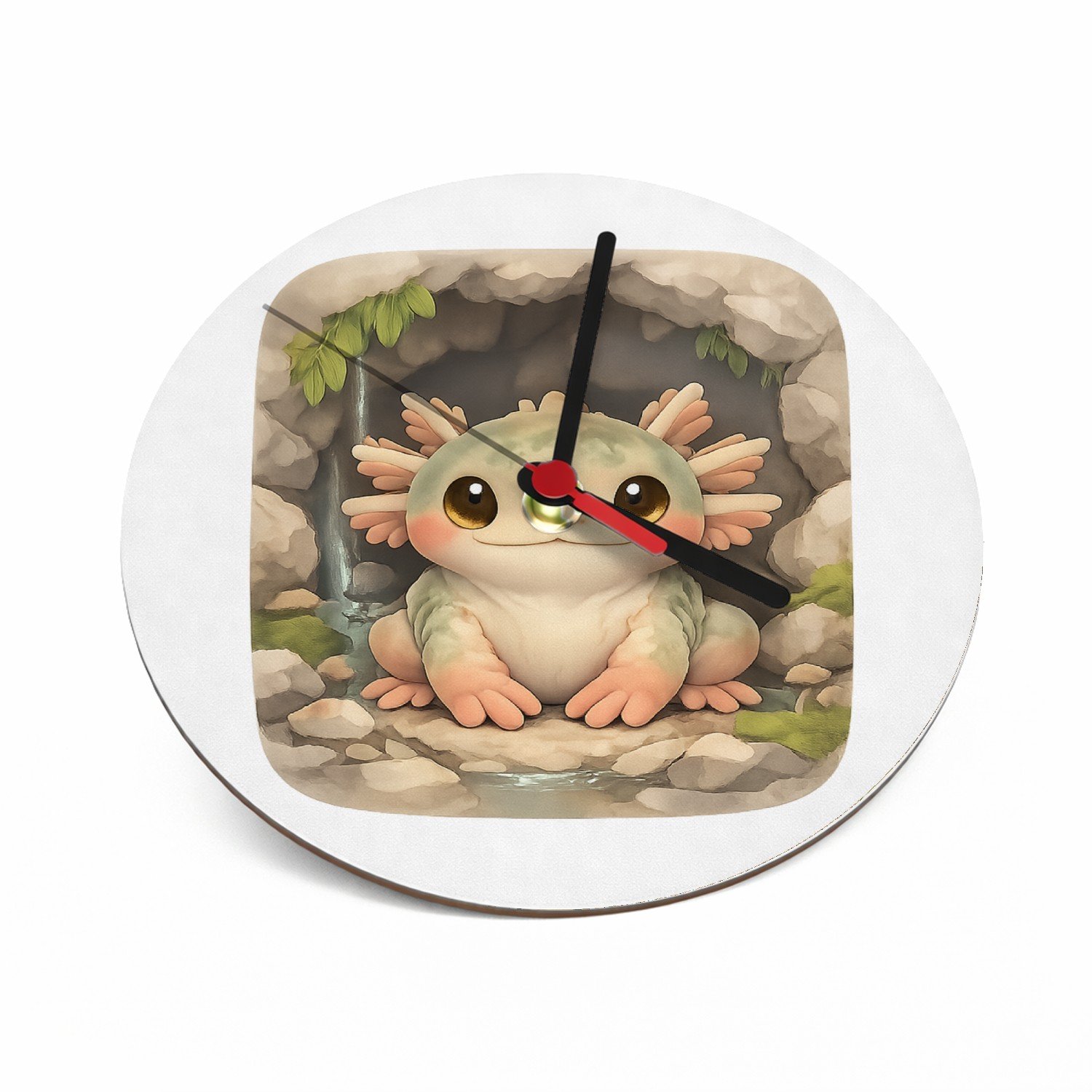 Mr Cadeautjes Klok rond Ø 19 - design Een compact, schattig portret van een mini-forest creature i | cadeau Wit