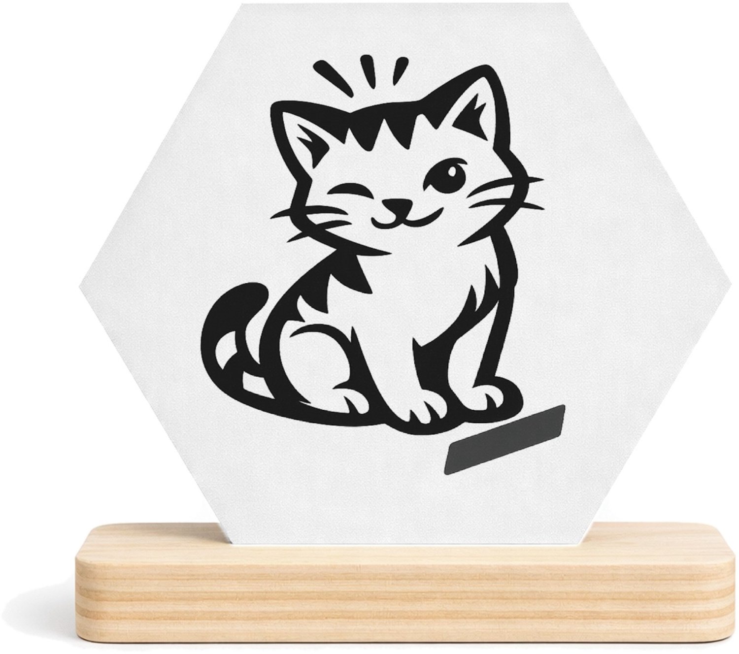 Mr Cadeautjes MDF fotolijst/inleg hexagon 14 x 13 - design Een compacte huisdierprint met een vriendelijke kat en een o | cadeau Wit