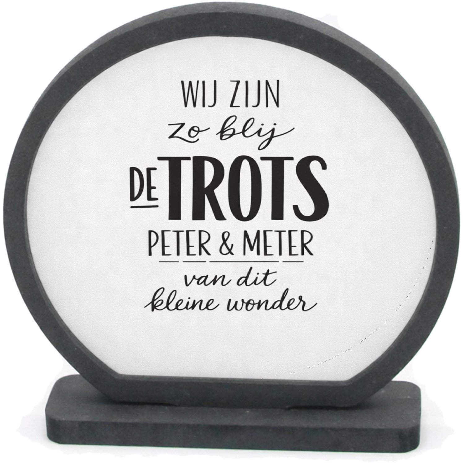 Mr Cadeautjes Houten fotolijst rond met MDF inleg - design Een minimalistisch babycadeau met speelse typografie en een | cadeau Wit