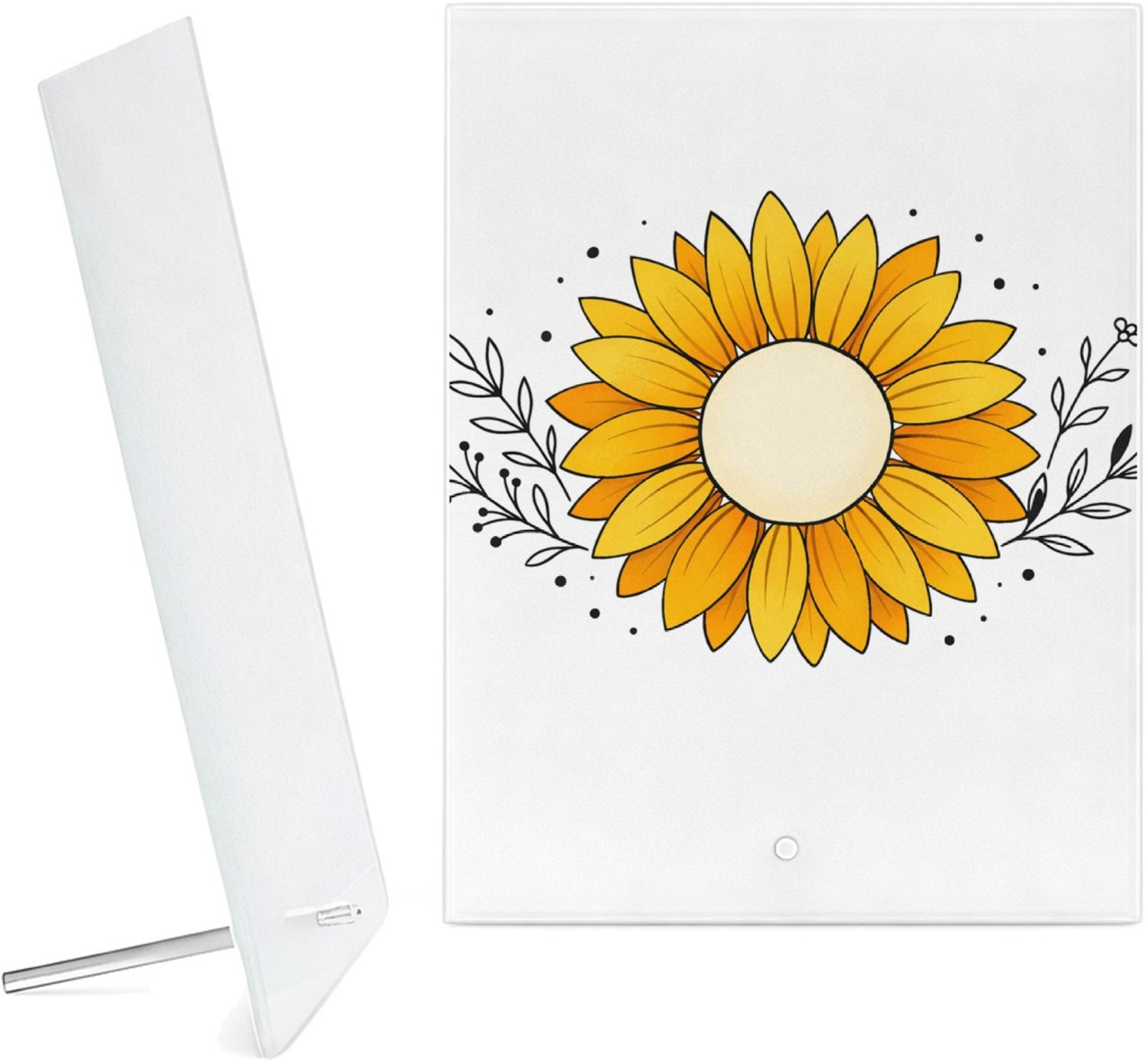 Mr Cadeautjes Glazen fotopaneel Een rustige, luxe complimentprint met een centraal symbool e - 15 x 20 cm, staand - glas, decoratie, wanddecoratie | cadeau Wit