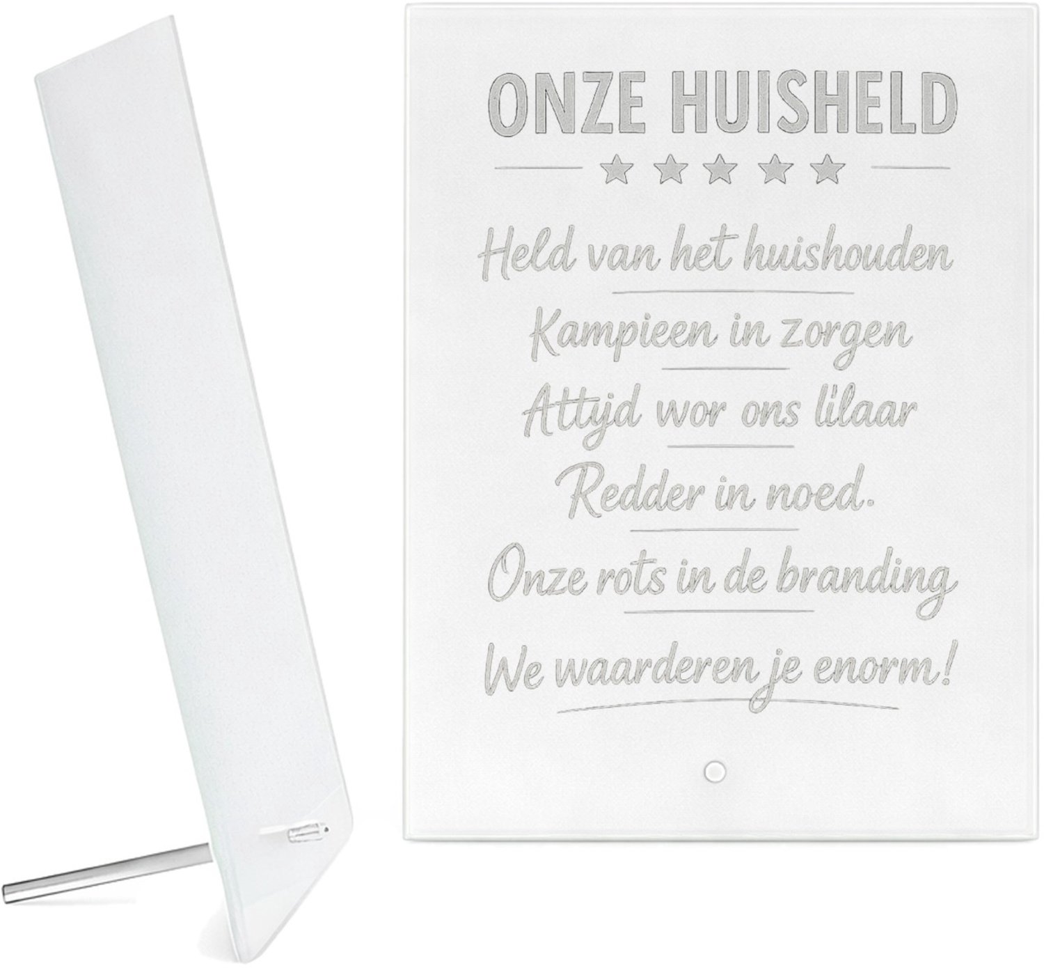 Mr Cadeautjes Glazen fotopaneel Een soortgelijke humoristische waarderingsbadge, maar dan vo - 15 x 20 cm, staand - glas, decoratie, wanddecoratie | cadeau Wit