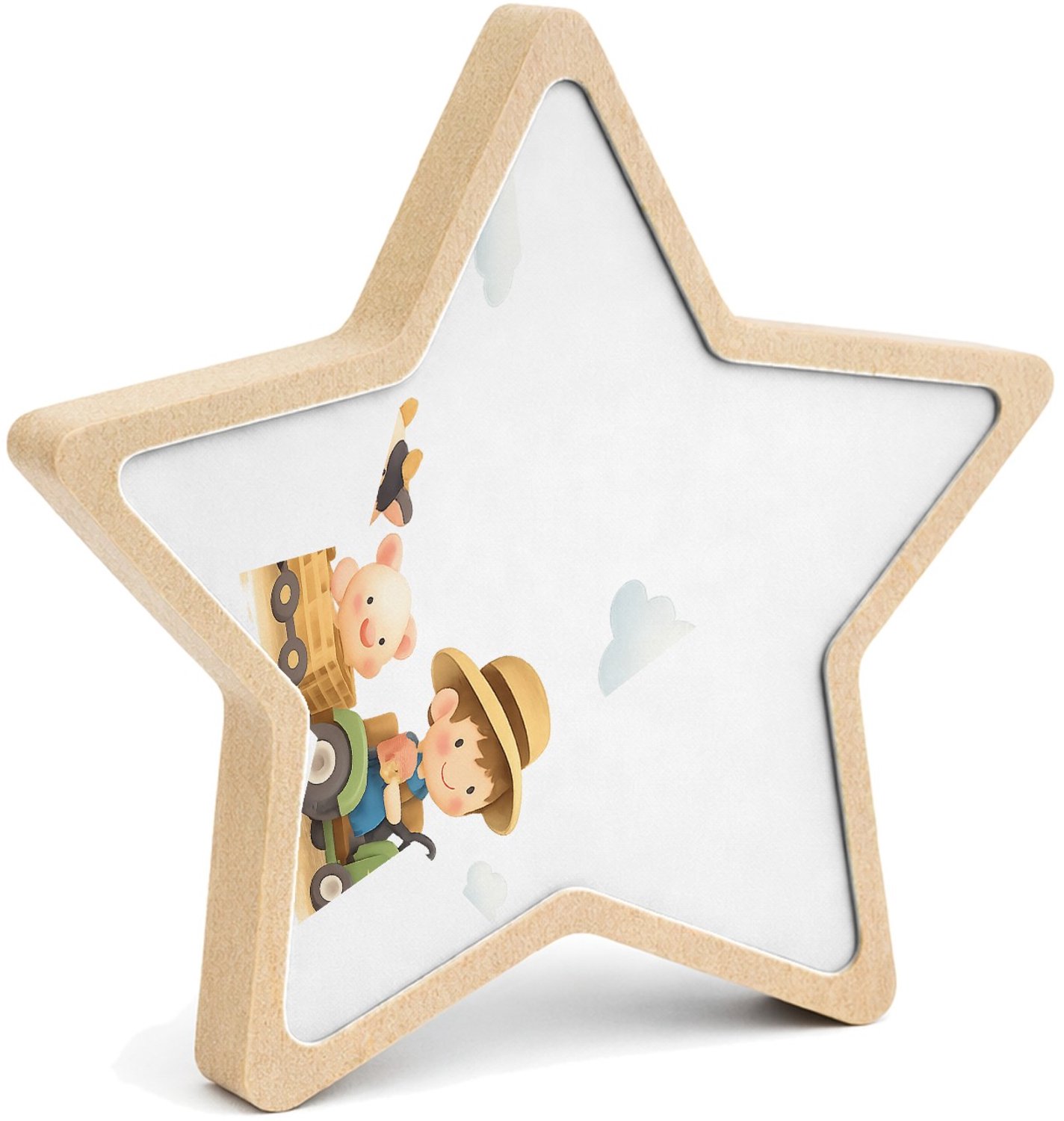 Mr Cadeautjes MDF fotolijst ster 14 x 13,5 - design Drie panelen met een zachte dierlijke reis door de seizoenen | cadeau Wit