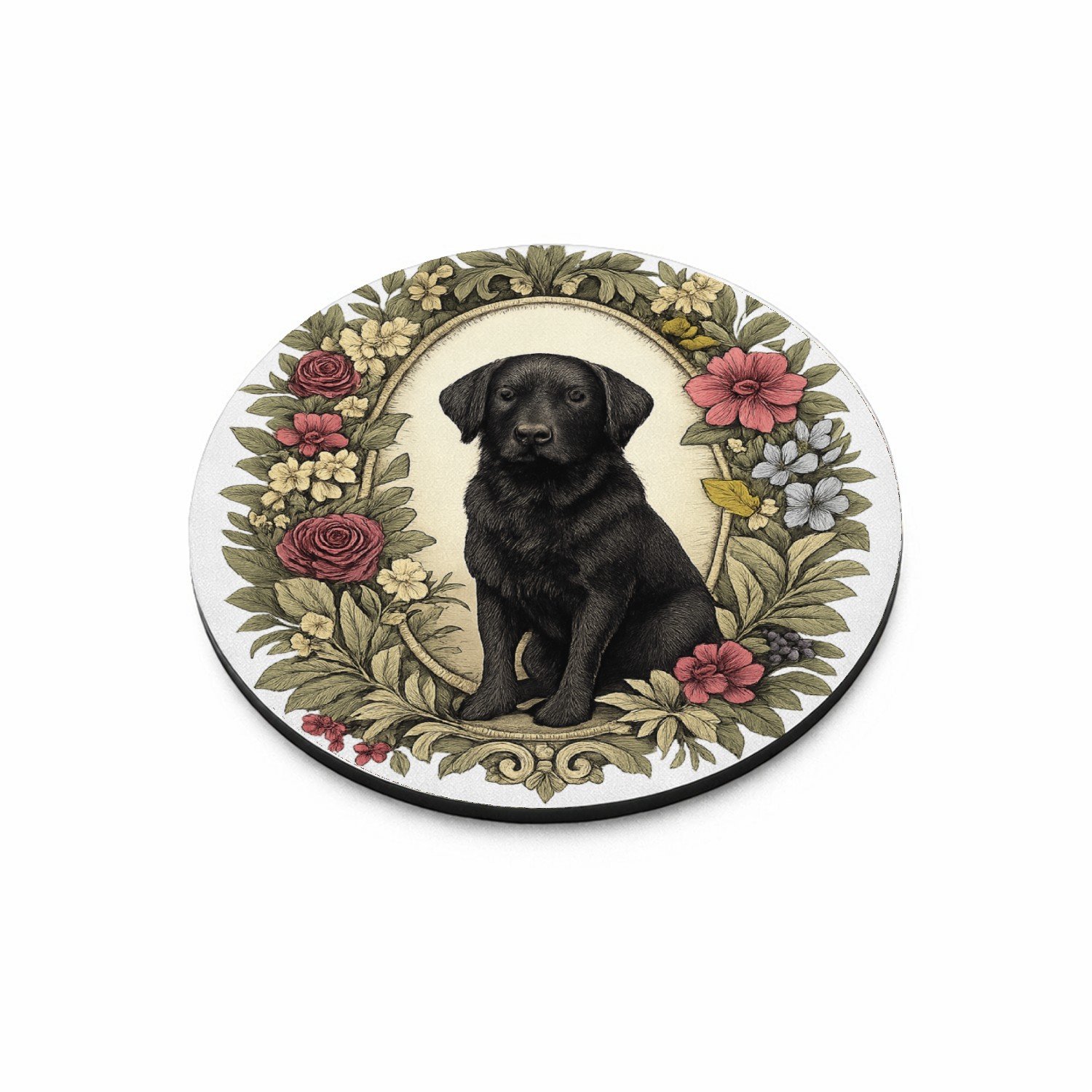Mr Cadeautjes MDF magnetische fotolijst rond Ø 9,5 - design Een kat als rustige hoofdfiguur in een decoratief kader van | cadeau Wit